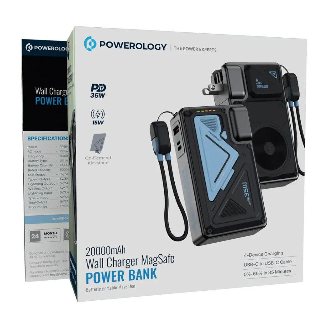 Powerology Wall Charger MagSafe Power Bank 20000mAh, 4-Device Charging
