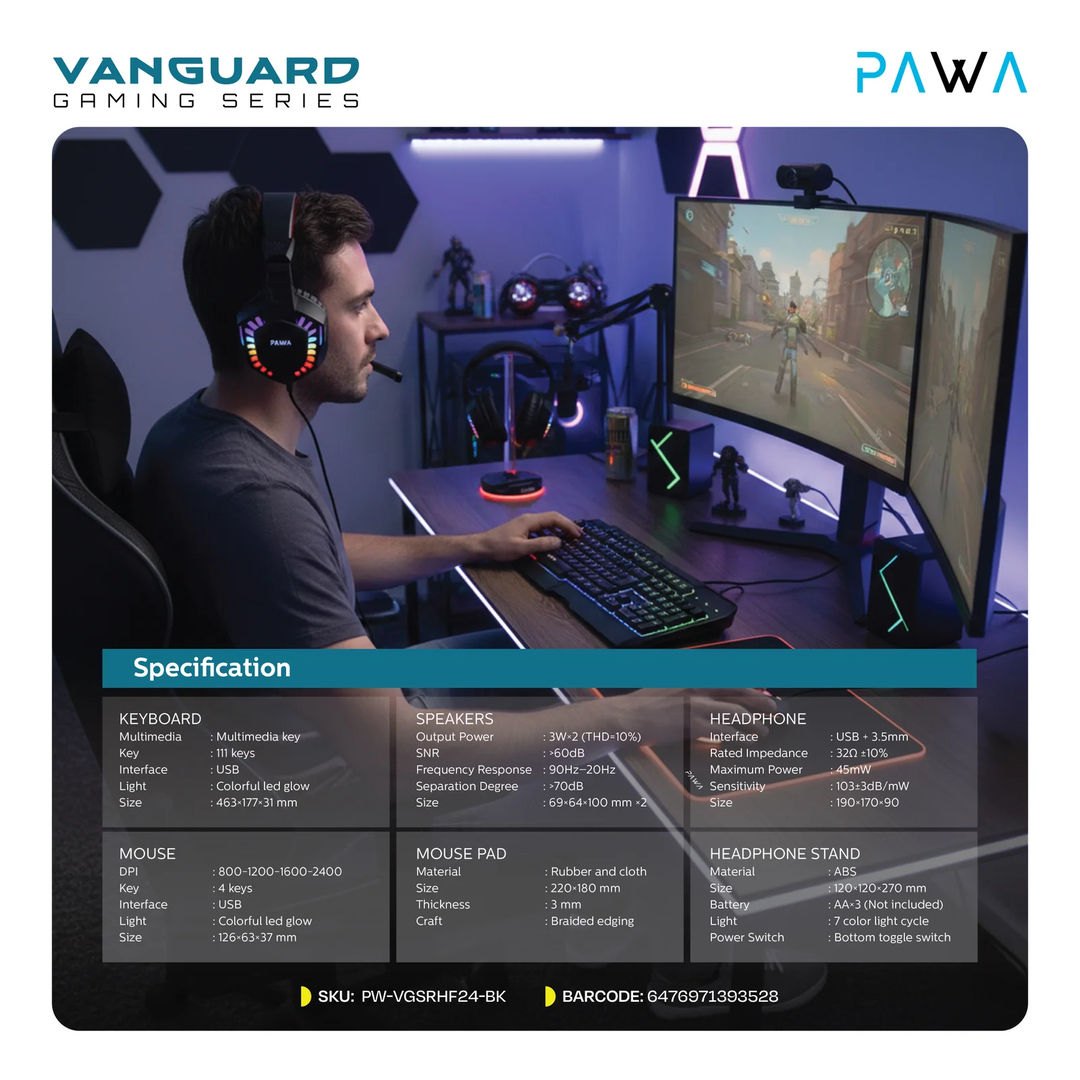 Pawa Vanguard 6 In 1 Ultimate Gaming Kit, Black