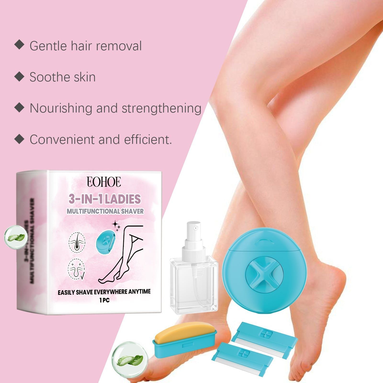 3-in-1 Women's Body Clean and Shave Razor, Moisturizing, Travel Friendly ,1pcs