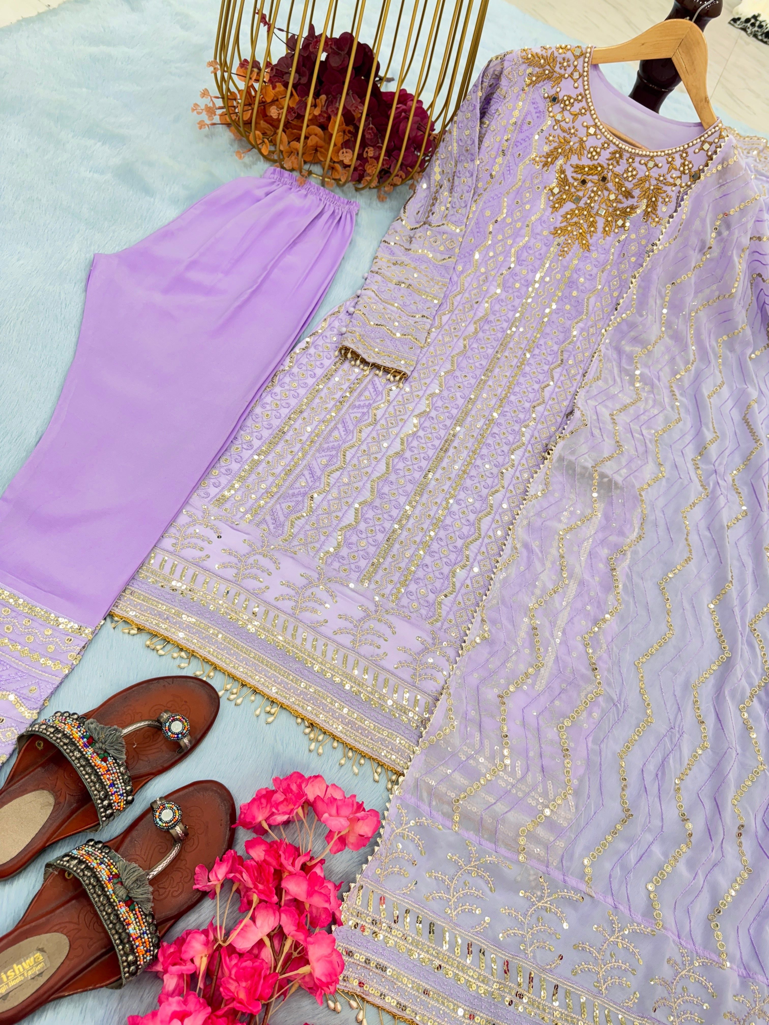 Party Wear Top Bottom & Dupatta With Embroidery Sequence Work