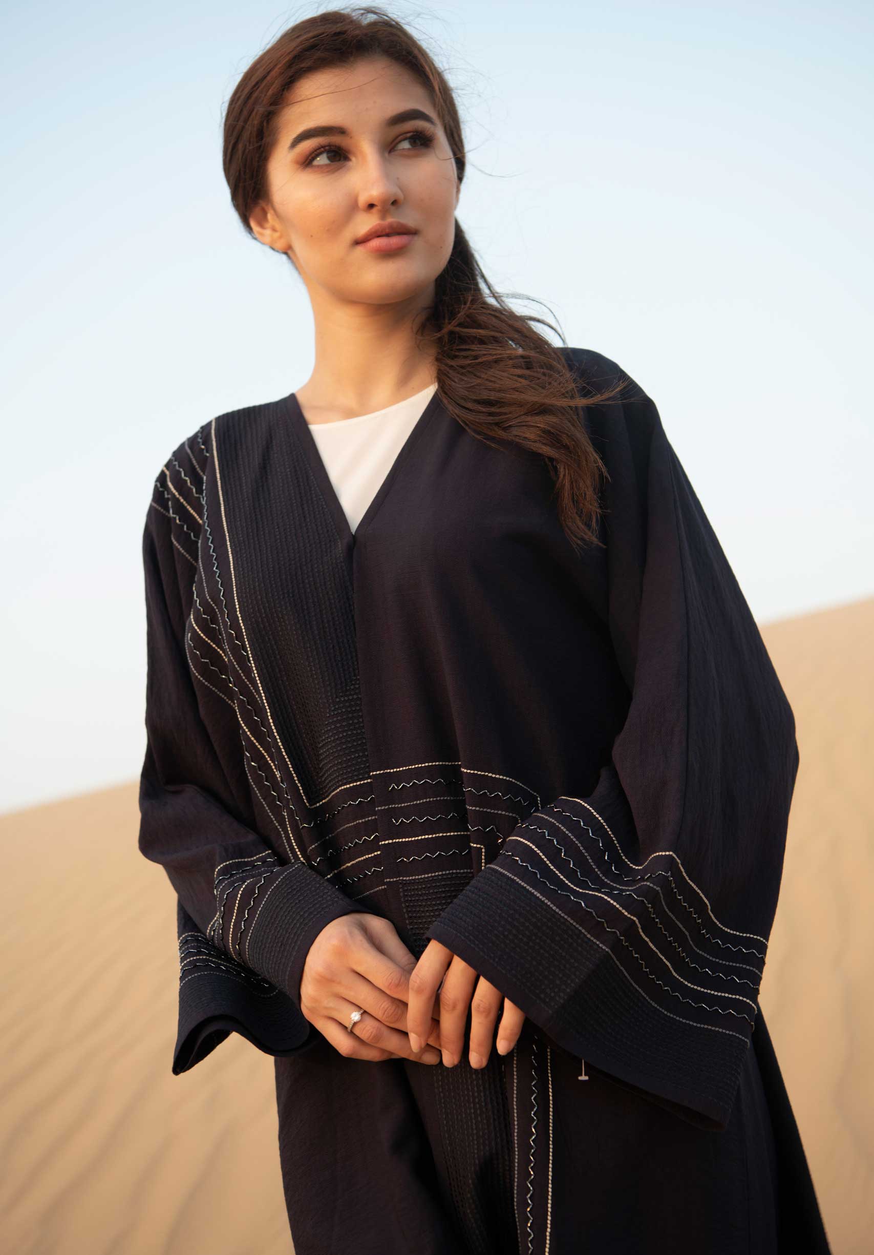 MOiSTREET Blue Abaya With Hand Embroidery