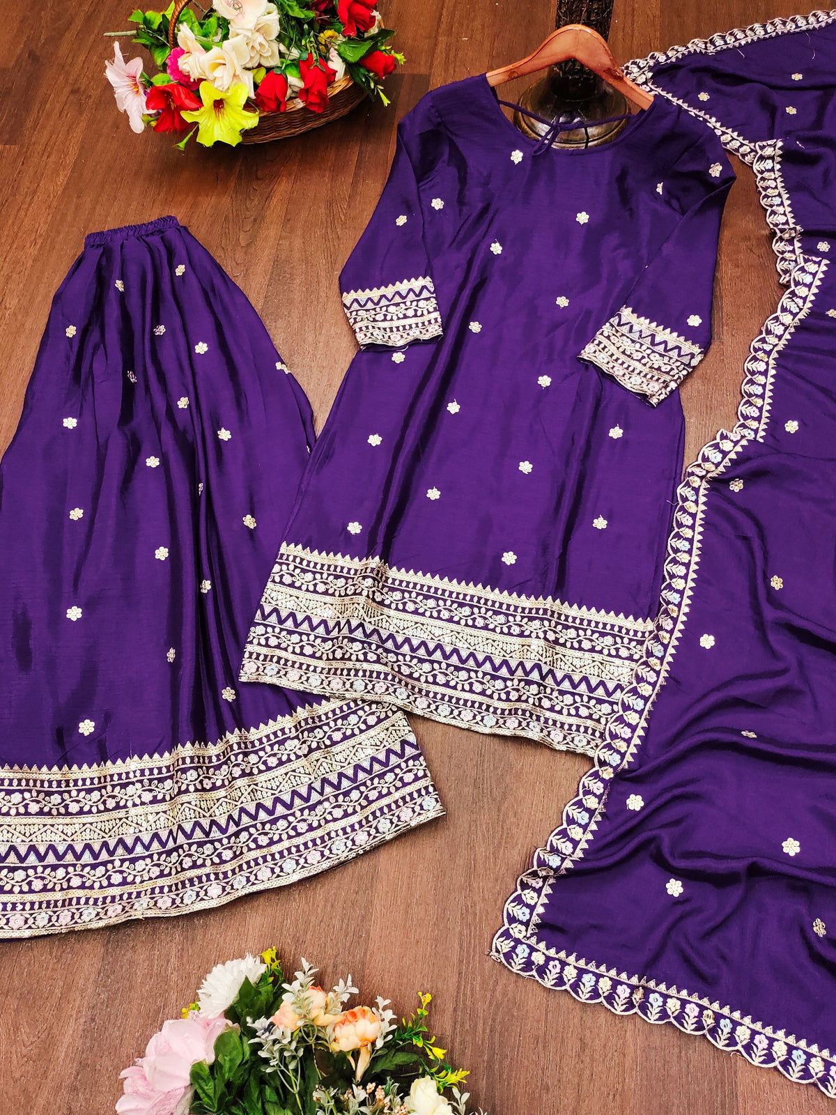 Fab Zone Women's Designer Chinon Sharara Suit With Sequin Work