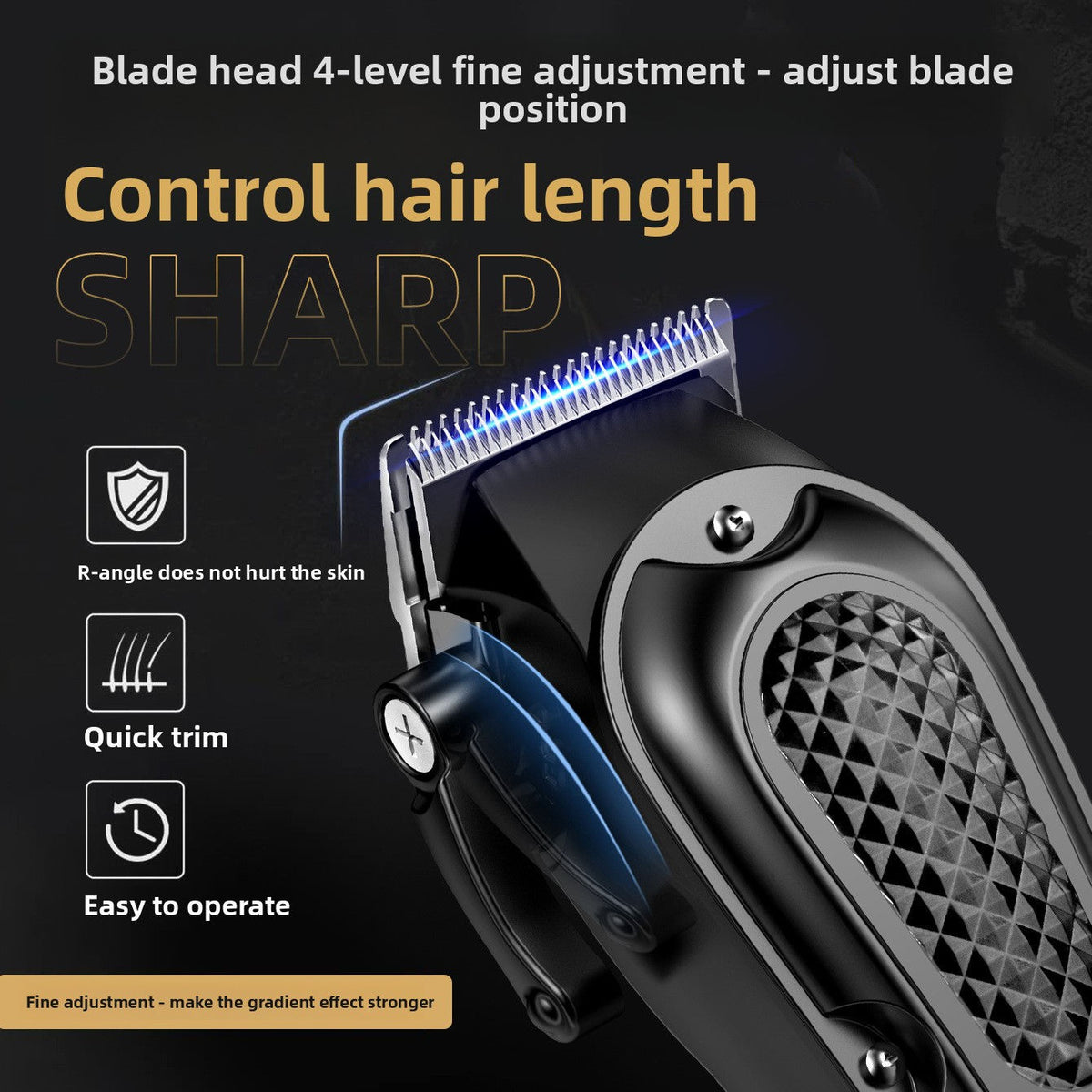 USB Rechargeable Hair Clipper with 4 Adjustable Guide Combs