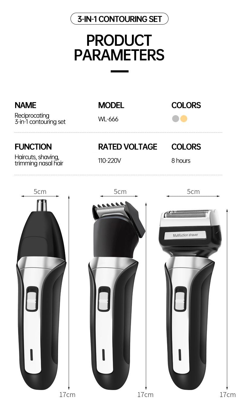 3-in-1 Shaver and Nose Hair Trimmer Kit