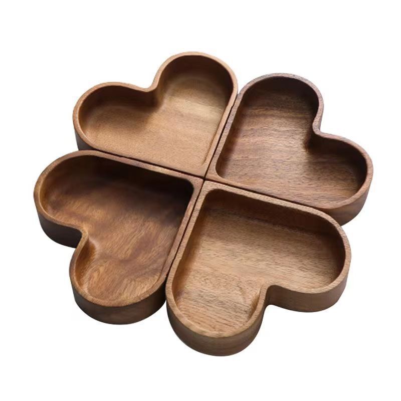 4Pcs Heart Shaped Serving Tray Wood Serving Bowl Stackable Dried Fruit Tray for Wedding Tabletop