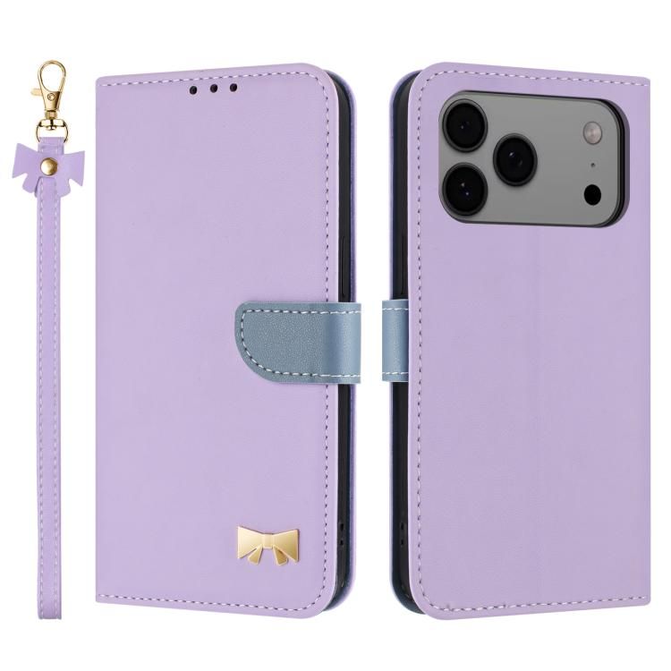 For iPhone 18 Pro Max / iPhone 17 Pro Max Metal Bow Leather Phone Case with Hand Strap