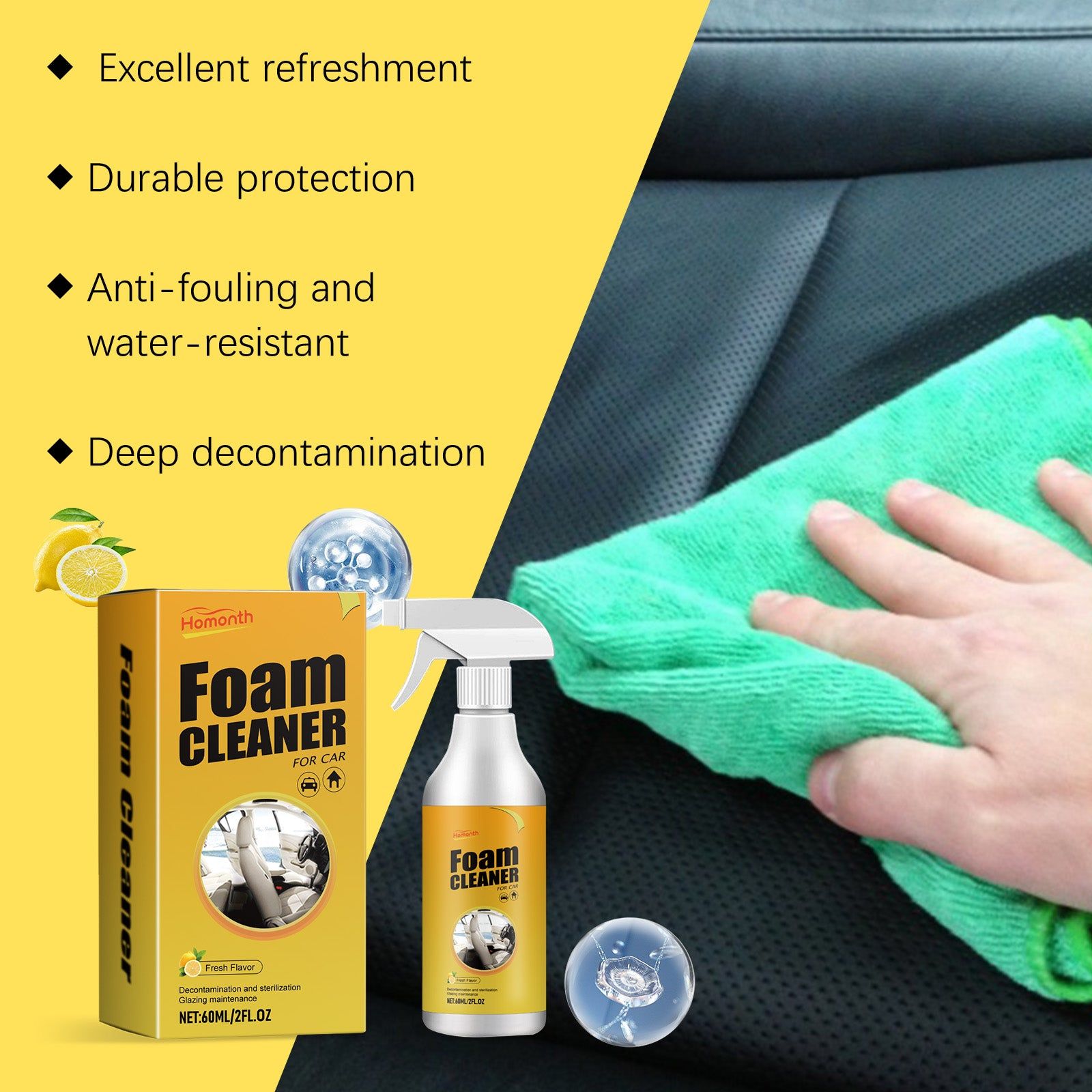 Car Seat Cleaning Foam, Multi-Purpose Interior Cleaner, Remove Dirt & Oil ,60ml
