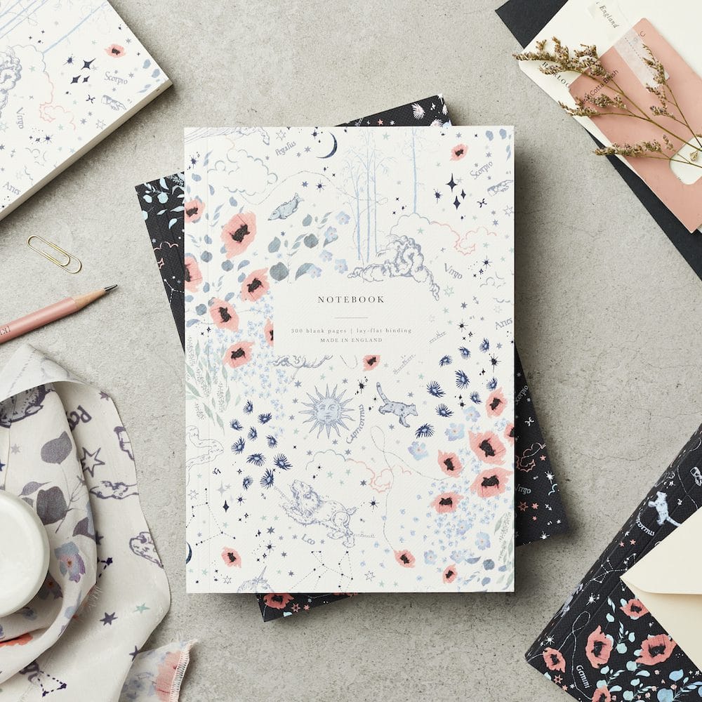 Katie Leamon Lay Flat Notebook in Zodiac & Rose with Black Pencil Set