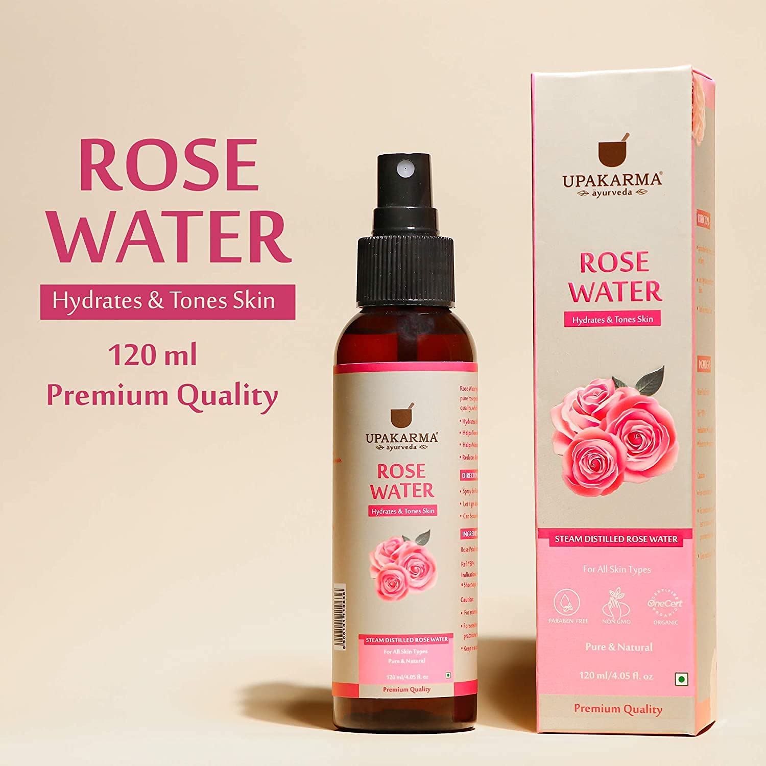 Upakarma Ayurveda Rose Water Spray - Premium, Pure, and Natural Gulab Jal for Face - 120ml