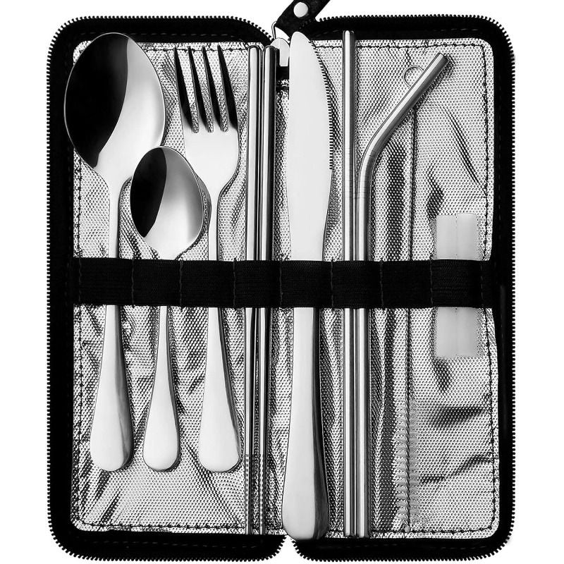 Portable Travel Utensils Set Reusable Silverware Flatware Set with Case