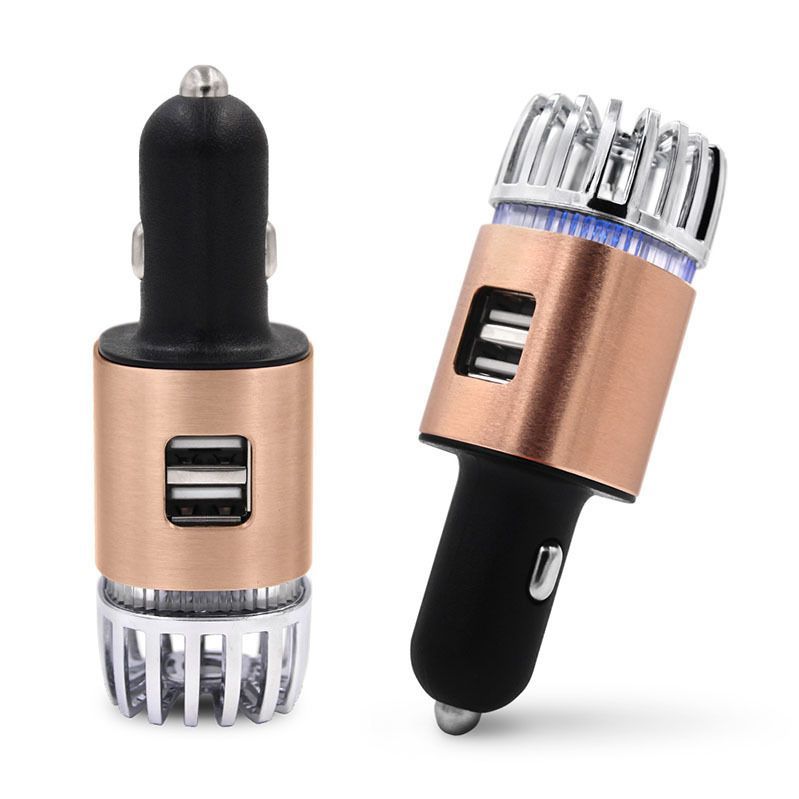 Car Air Purifier Ionizer Anti-Microbial Deodorizer Air Freshener With Dual USB Charger