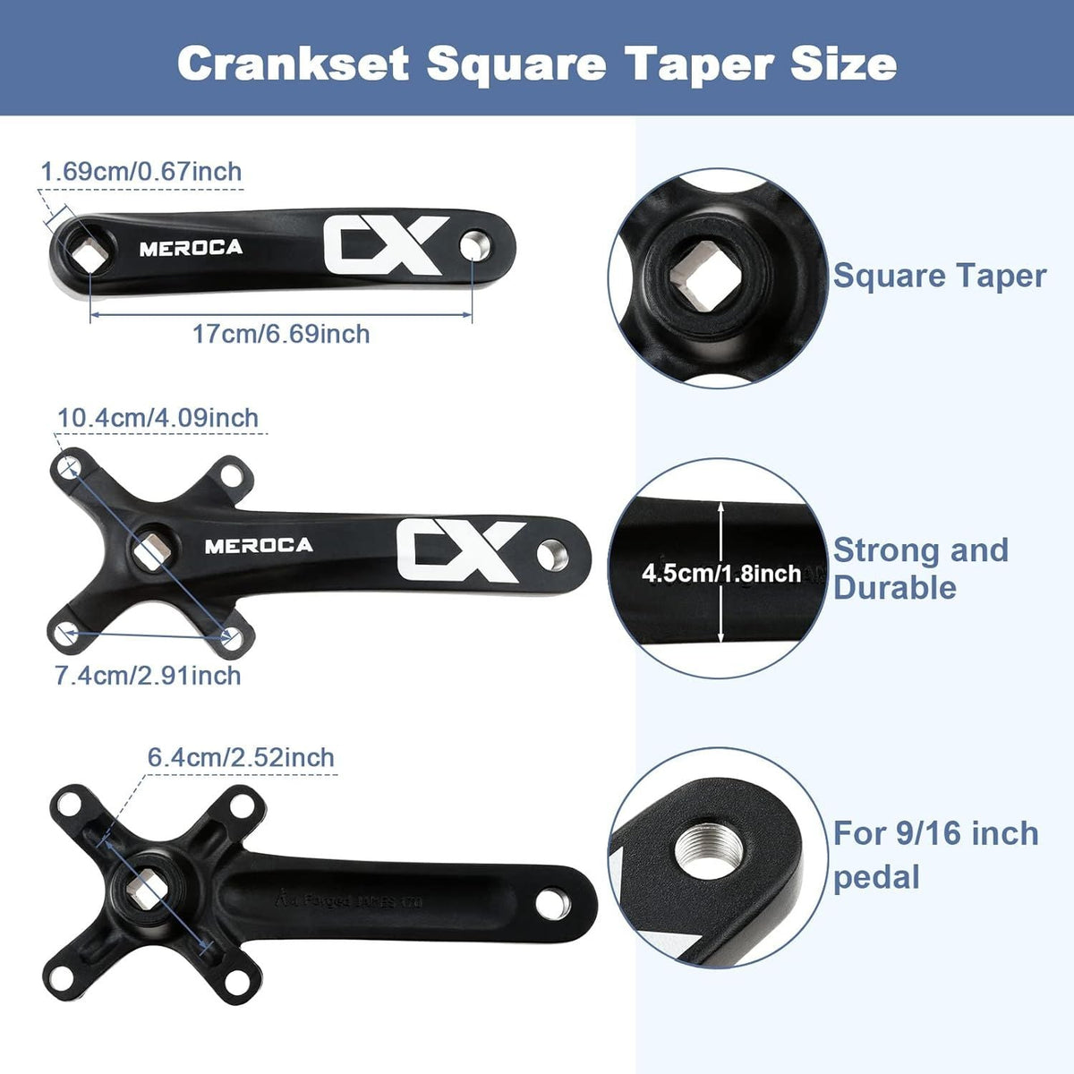 Square Taper Crankset MTB, Mountain Bike Single Speed Crankset Bicycle Crank Arm Set