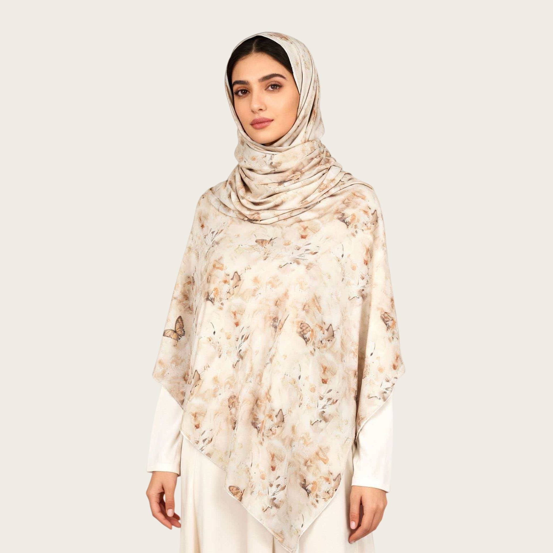 Brown Watercolor Floral Hijab Scarf for Women 180x90cm
