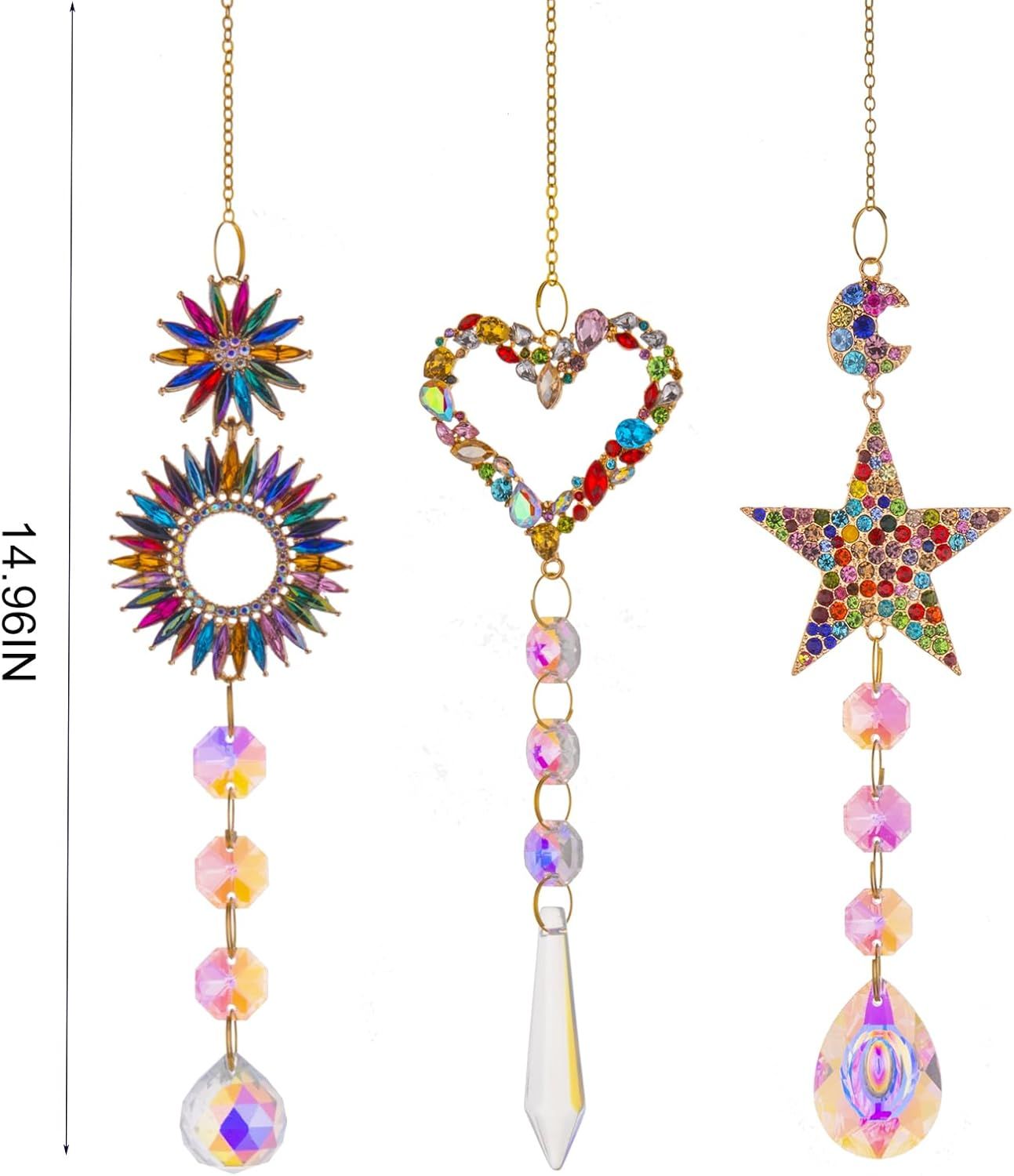 3pcs Crystal Suncatchers Windows Stained Glass Hanging Ornaments Rainbow Light Catchers