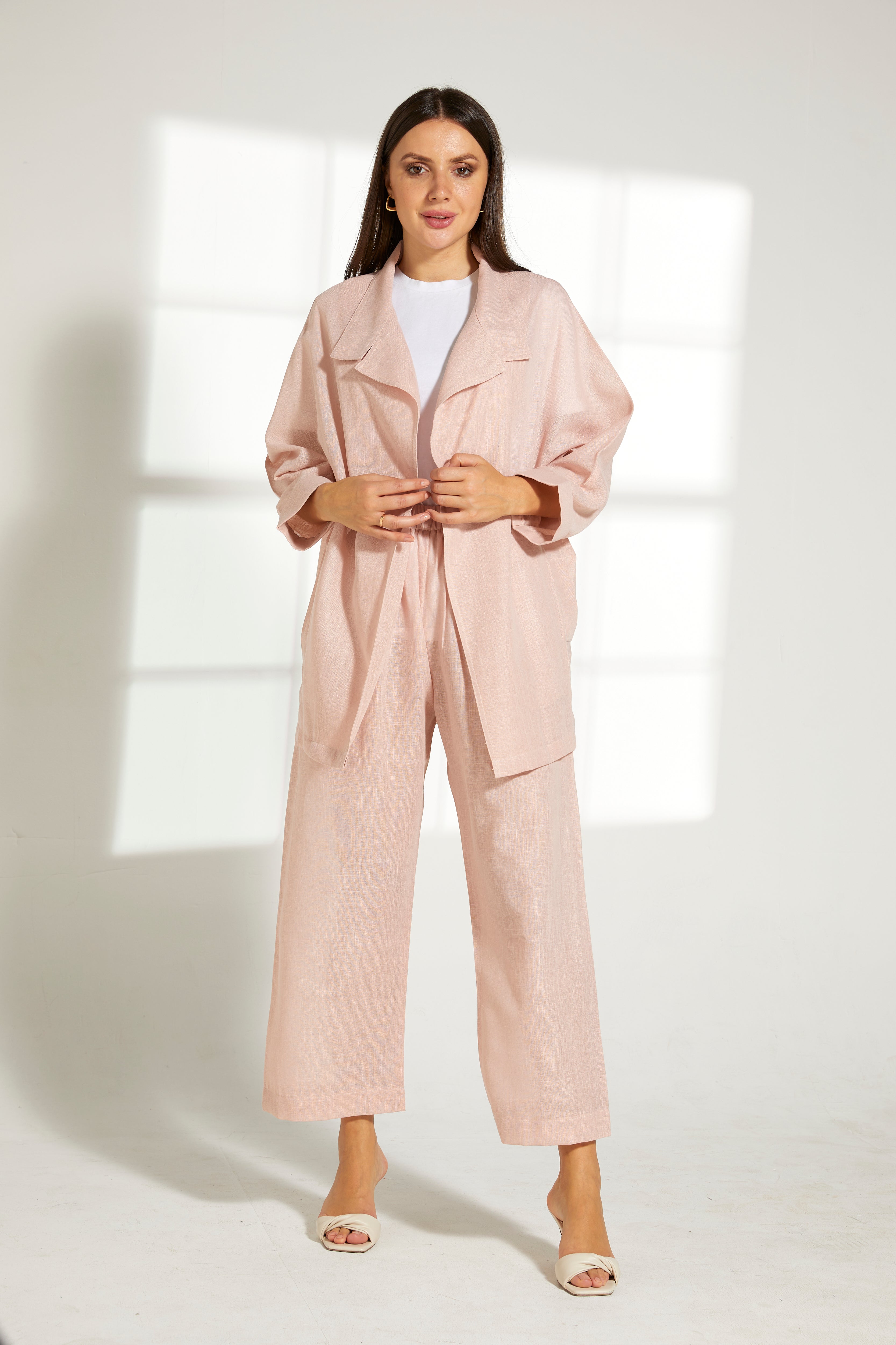 MOiSTREET Peach Linen Top and Pants Set
