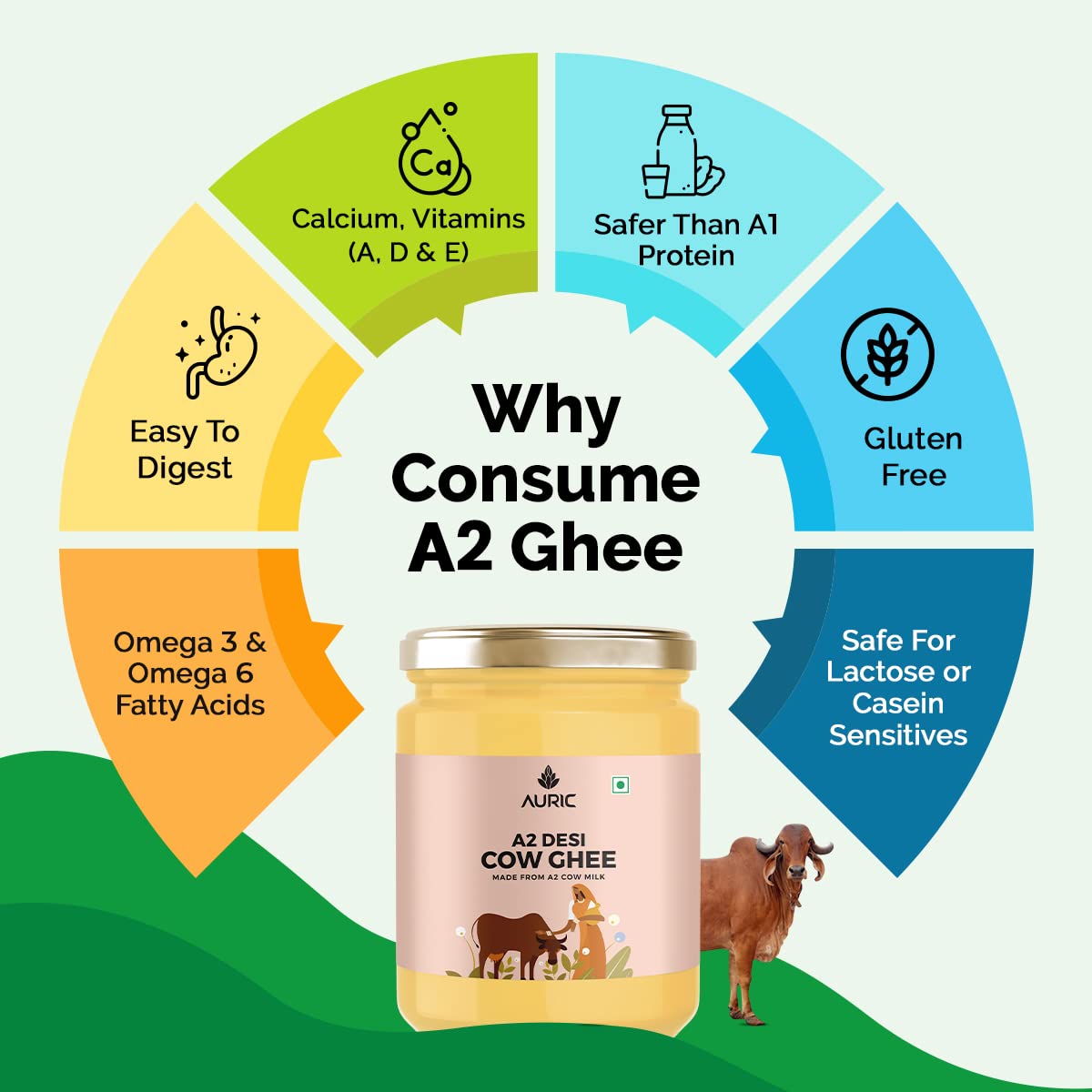 Auric A2 Bilona Desi Cow Ghee 500 ml
