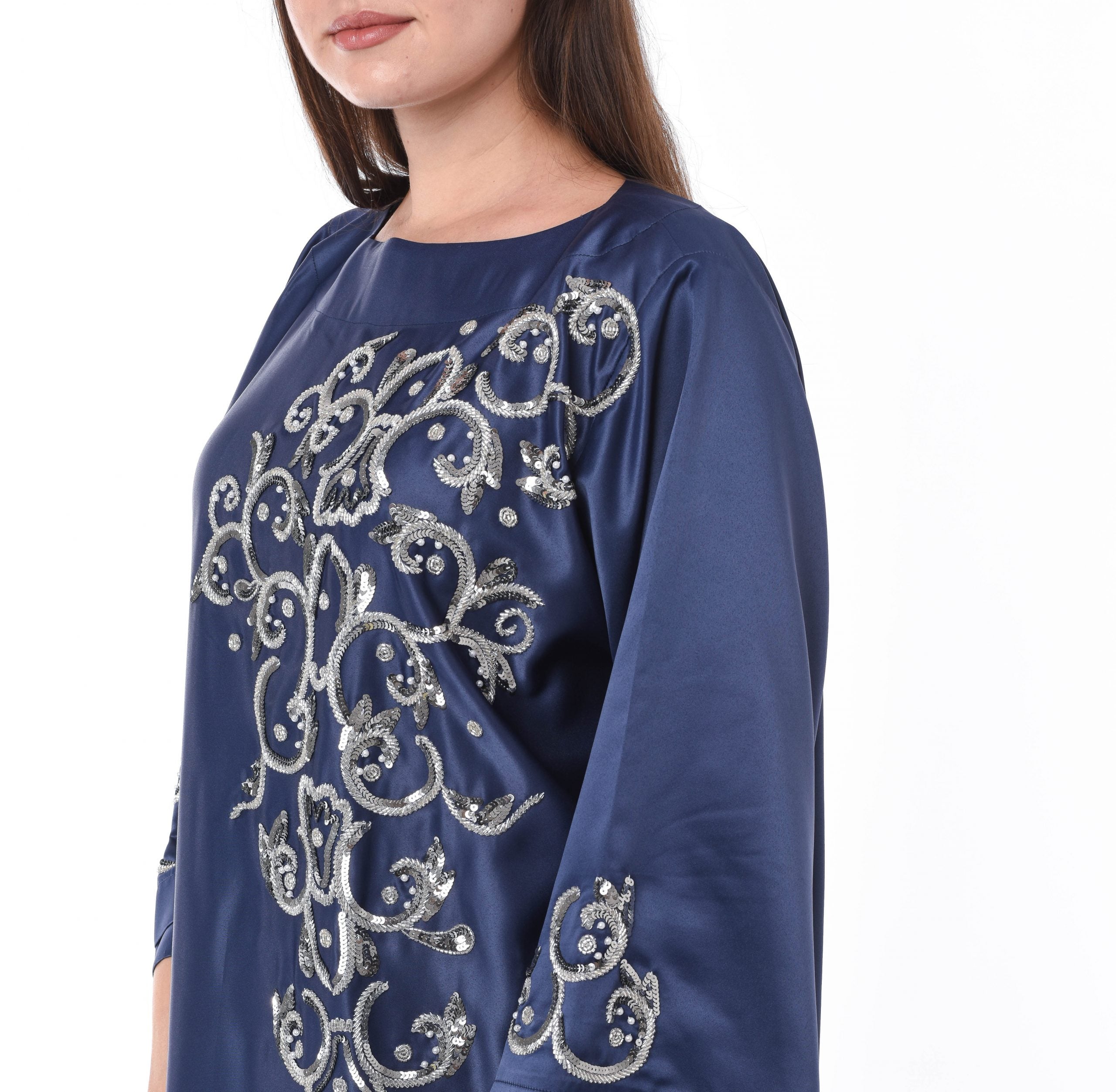 MOiSTREET Navy Embellished Kaftan with Hand Embroidery