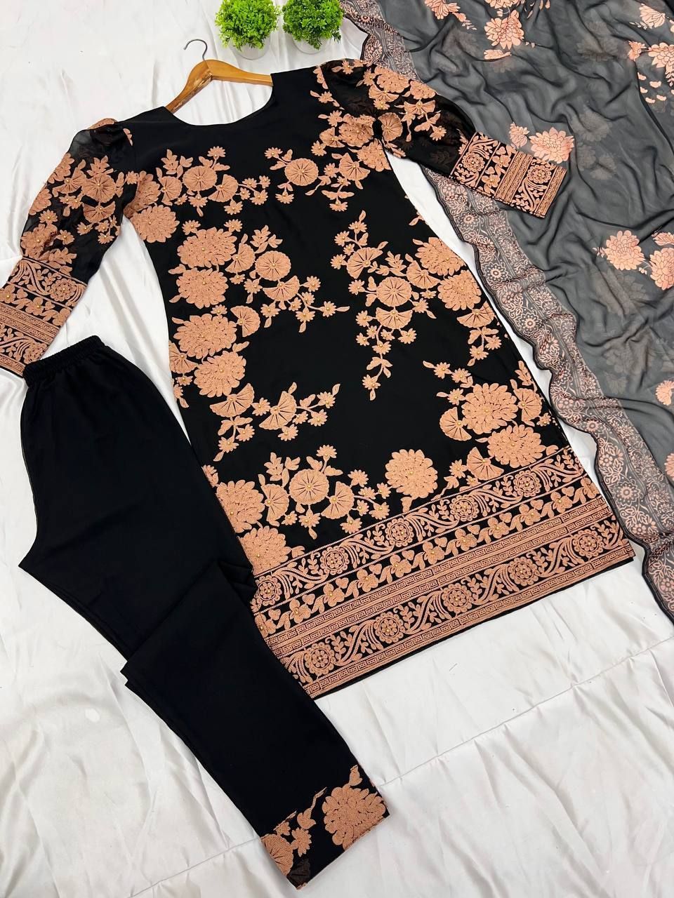 Fab Zone Designer Party Wear Look Top-Bottom And Dupatta With Embroidery Work