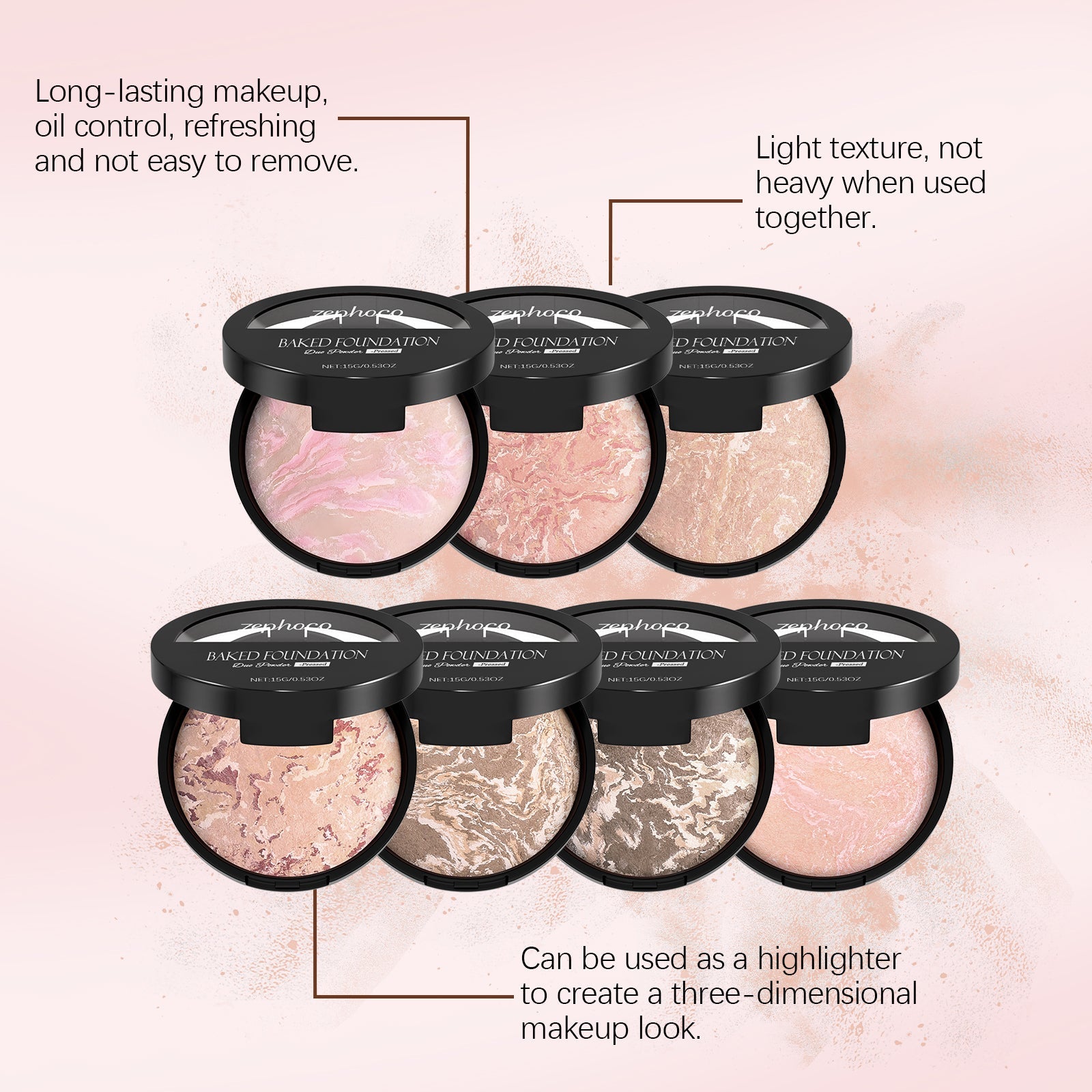 Concealer Powder Compact, Oil Control, Matte Finish, Portable Makeup, Flawless Look ,15g