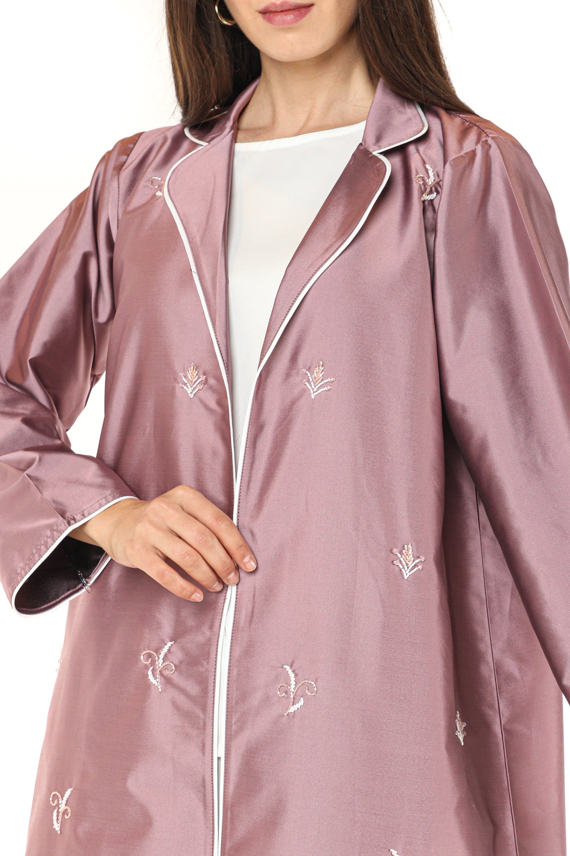 MOiSTREET Pink Victoria Satin Abaya with Embroidery