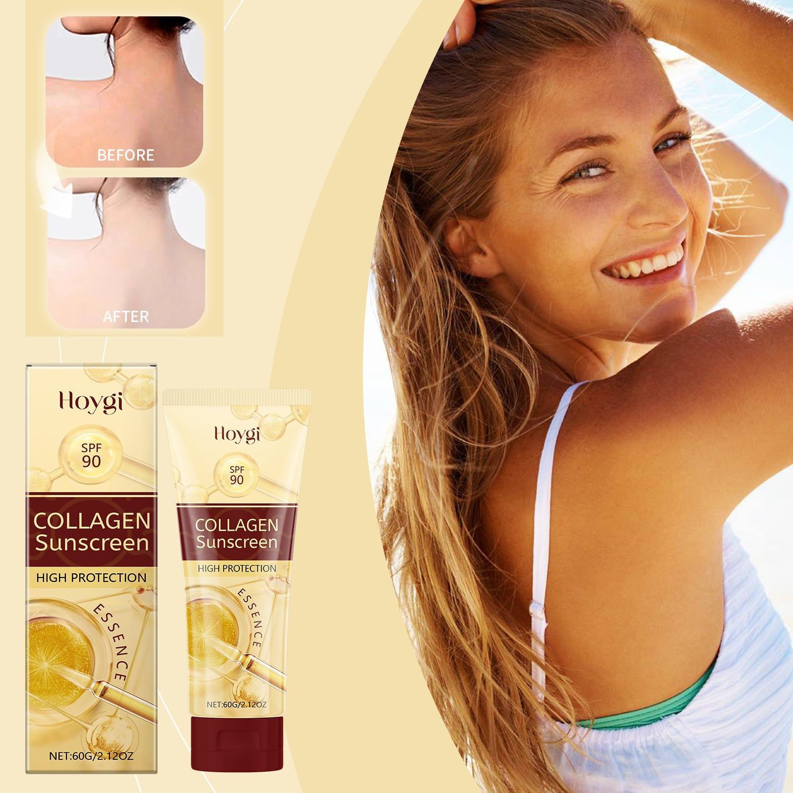 Collagen Facial Protection Cream, Moisturizing Brightening Outdoor Sunscreen ,60g