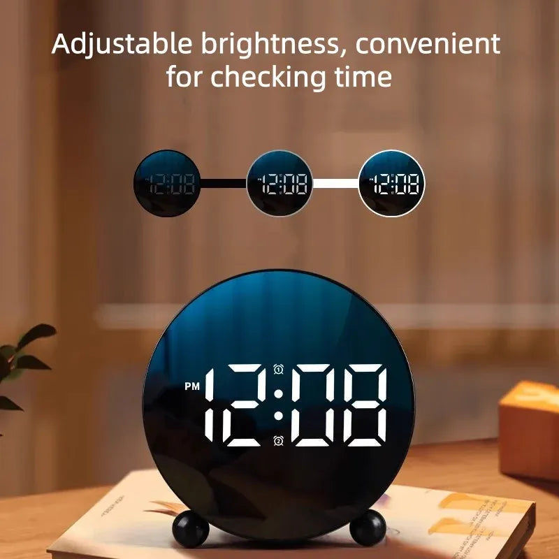 Digital Alarm Clock Round LED Display Alarm Clock Small Digital Clock