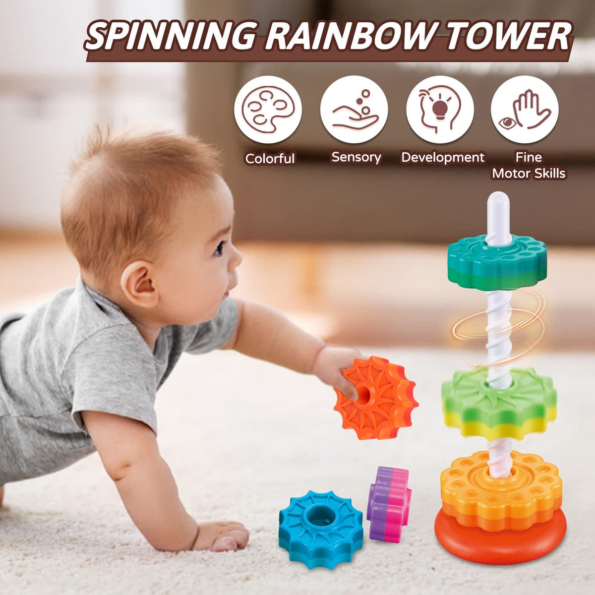 Montessori Rotating Rainbow Tower Toys Early Education Toys For Babies