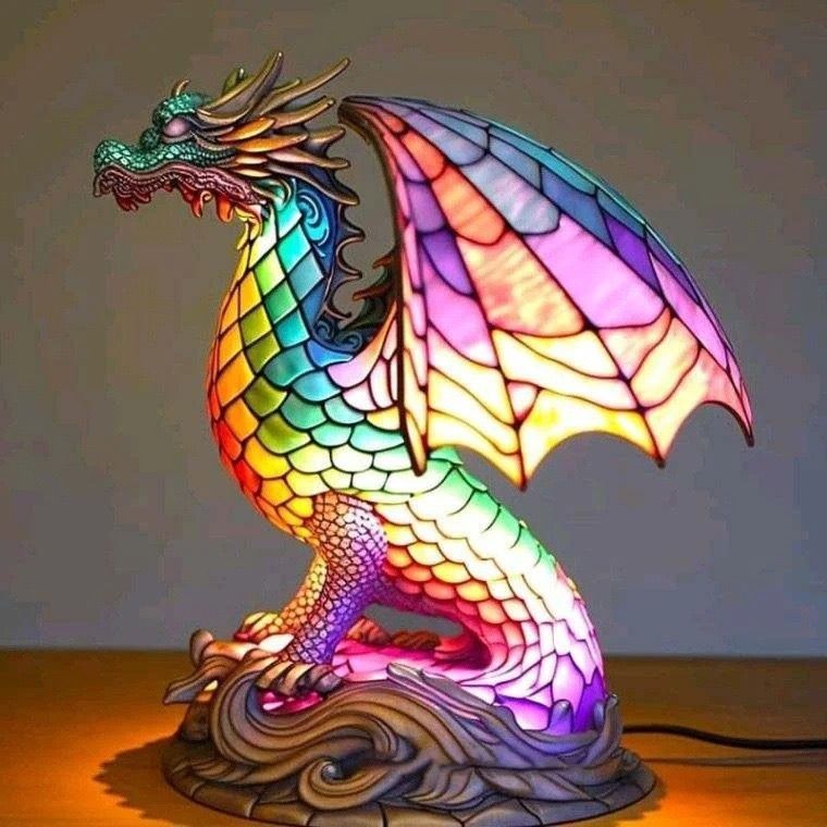 Colorful Dragon Resin LED Night Light Stained Glass Style