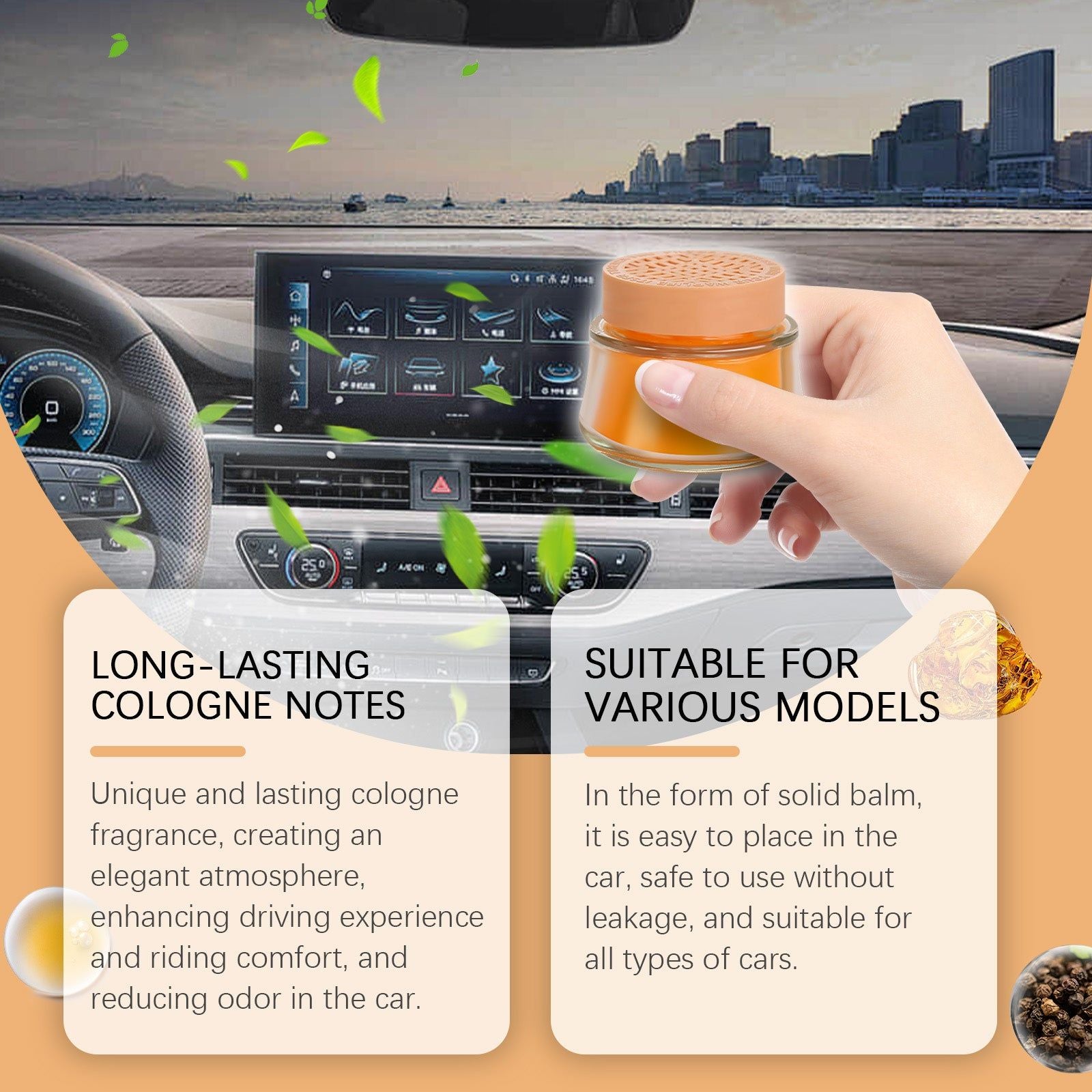 Car Balm Solid Odor Eliminator, Fresh Light Fragrance, Portable Car Air Freshener ,1set