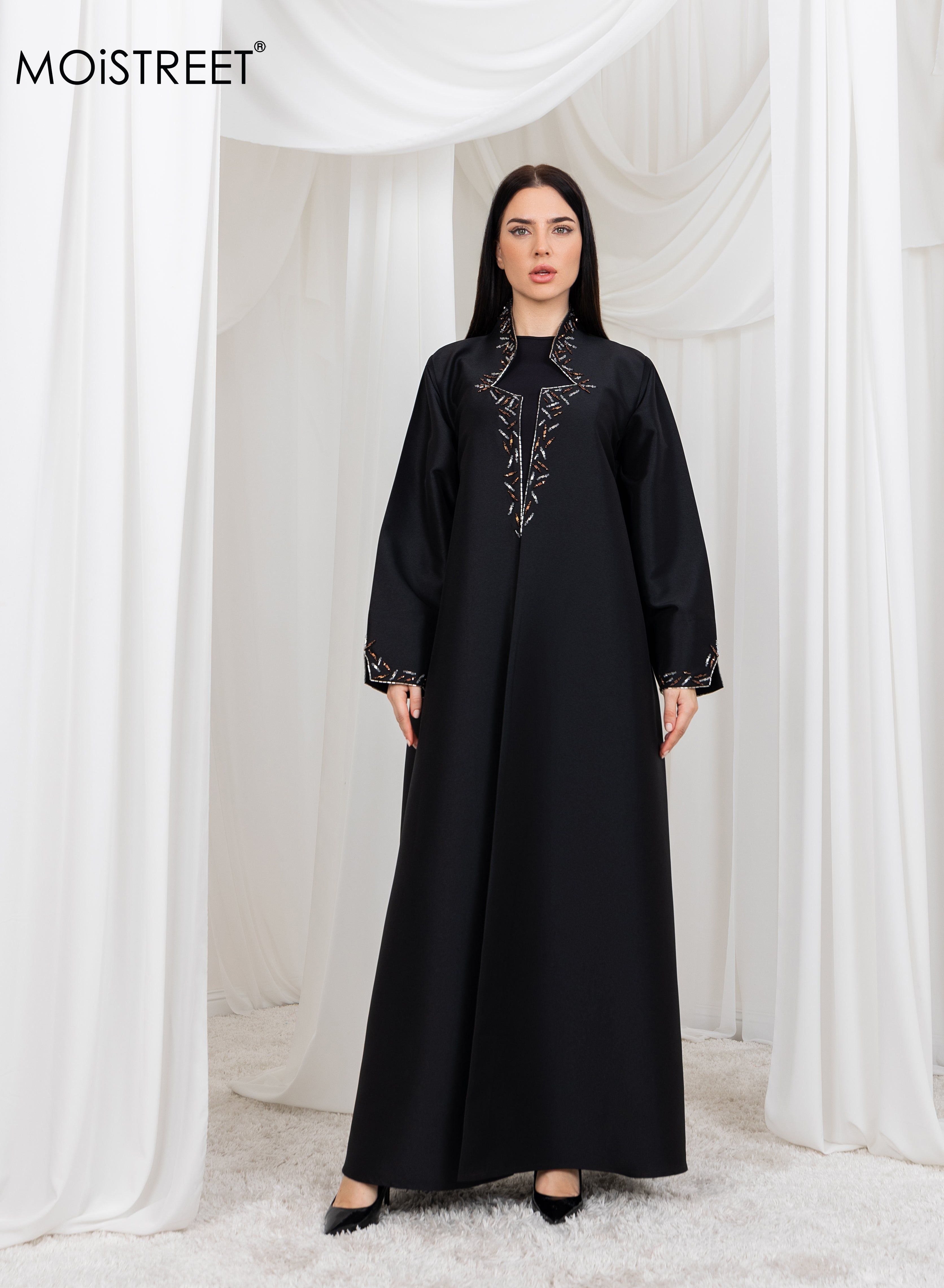 MOiSTREET Bridal Satin Embriodred  Abaya