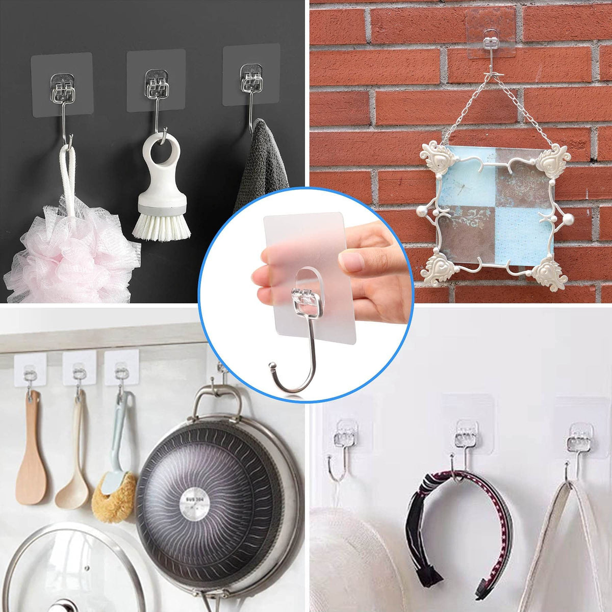 20pcs Nail Free Wall Hook Waterproof Strong No Trace Self Adhesive Hanging Hook