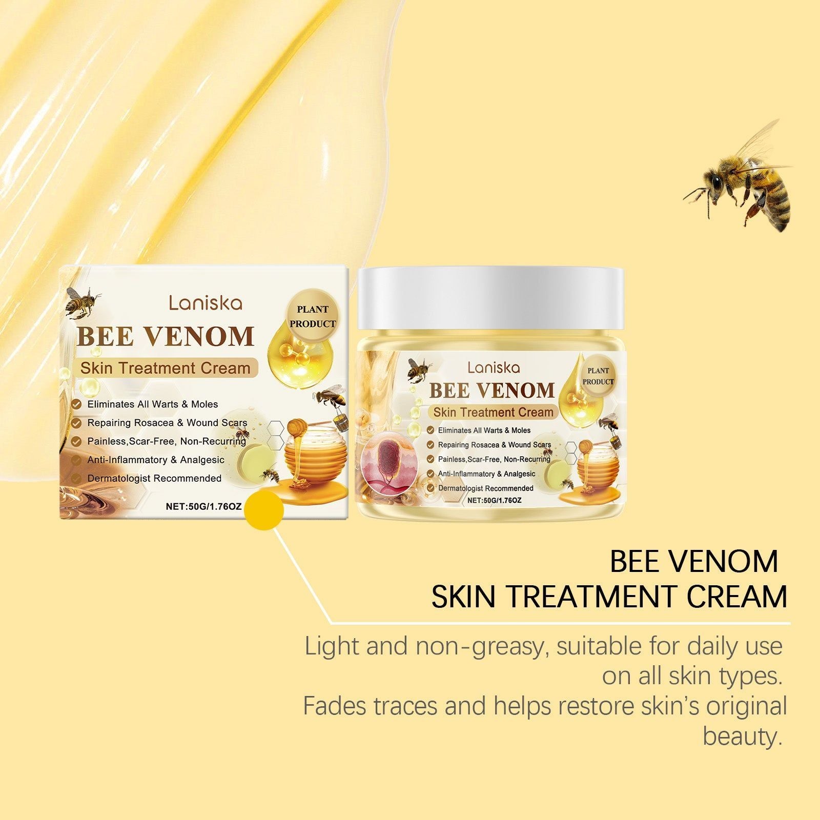 Bee Venom Body Care Cream, Natural Moisturizer, Skin Repair, Anti-Aging, Gentle Herbal Formula ,50g