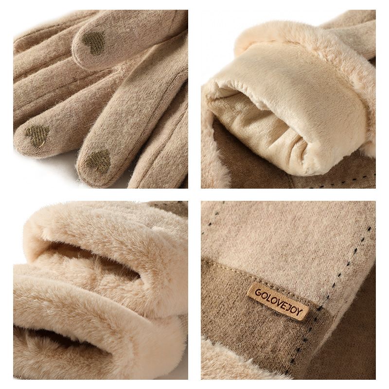 Women Warm Plush Glove Warm Touchable Screen Winter Wool Thicken Mittens