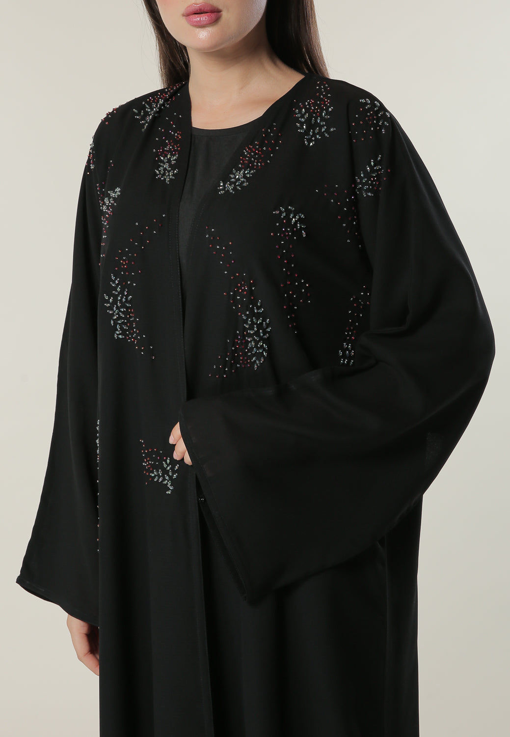 MOiSTREET Black Abaya with Abstract Handwork