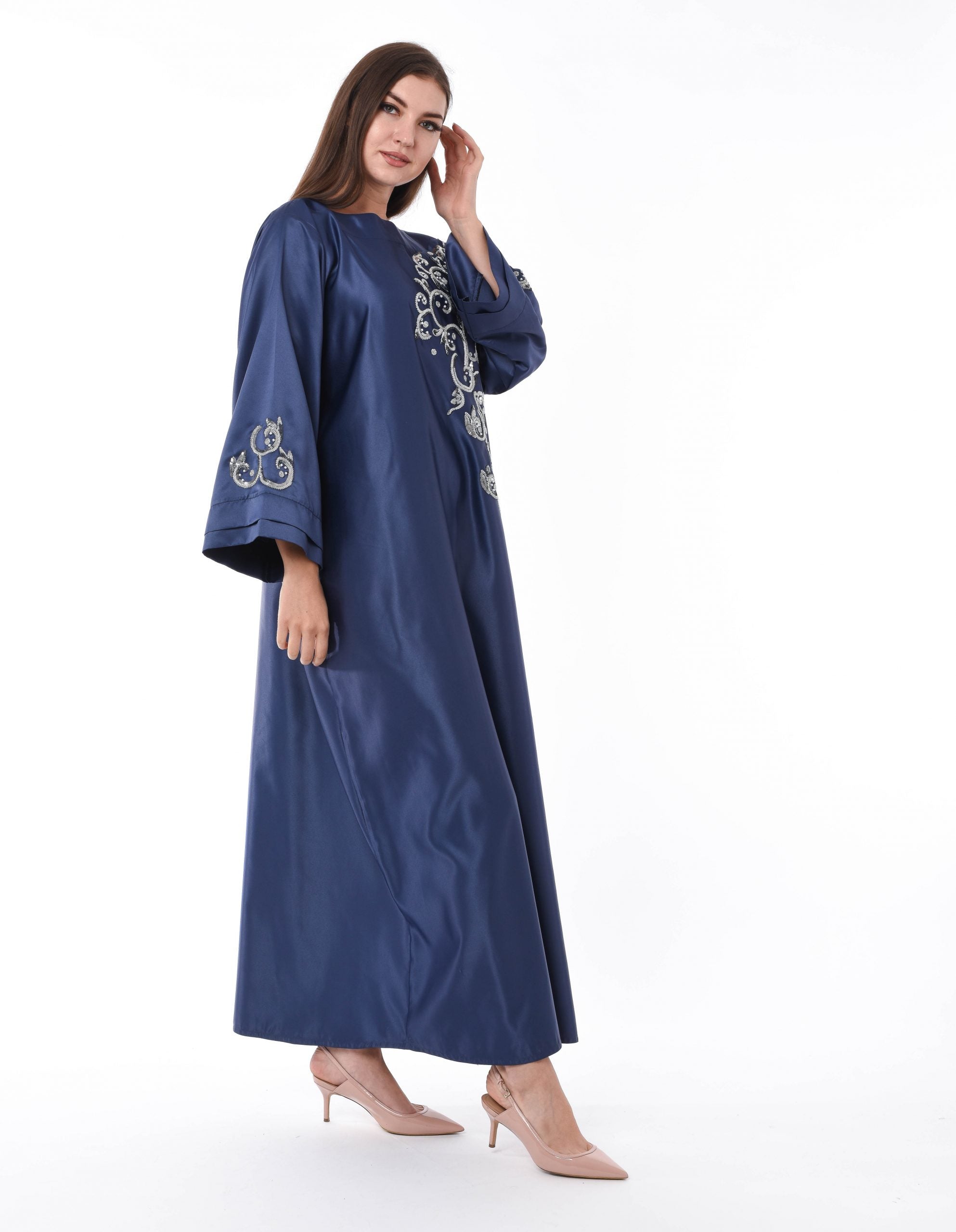 MOiSTREET Navy Embellished Kaftan with Hand Embroidery