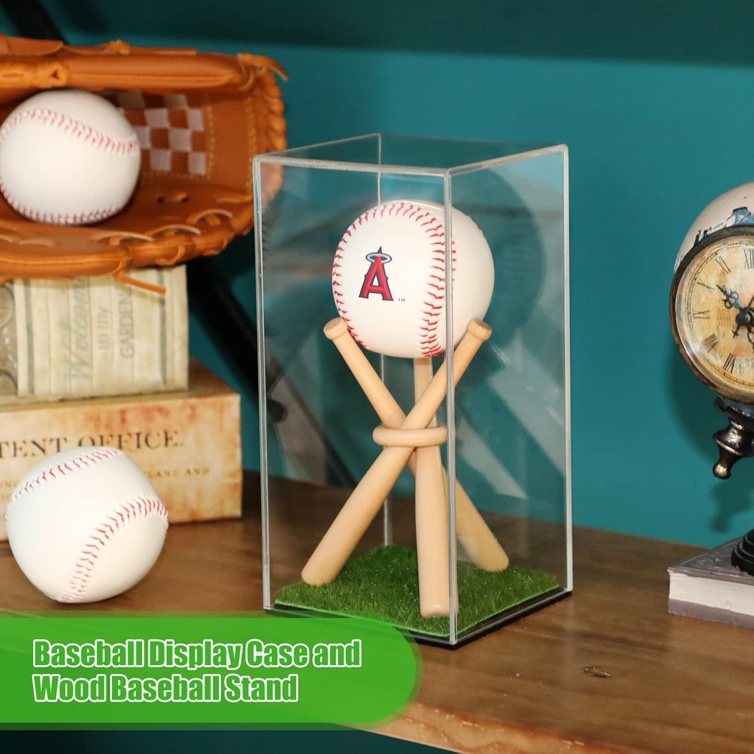 Baseball Display Case with Stand Holder Wooden Base Acrylic Showcase Showcase