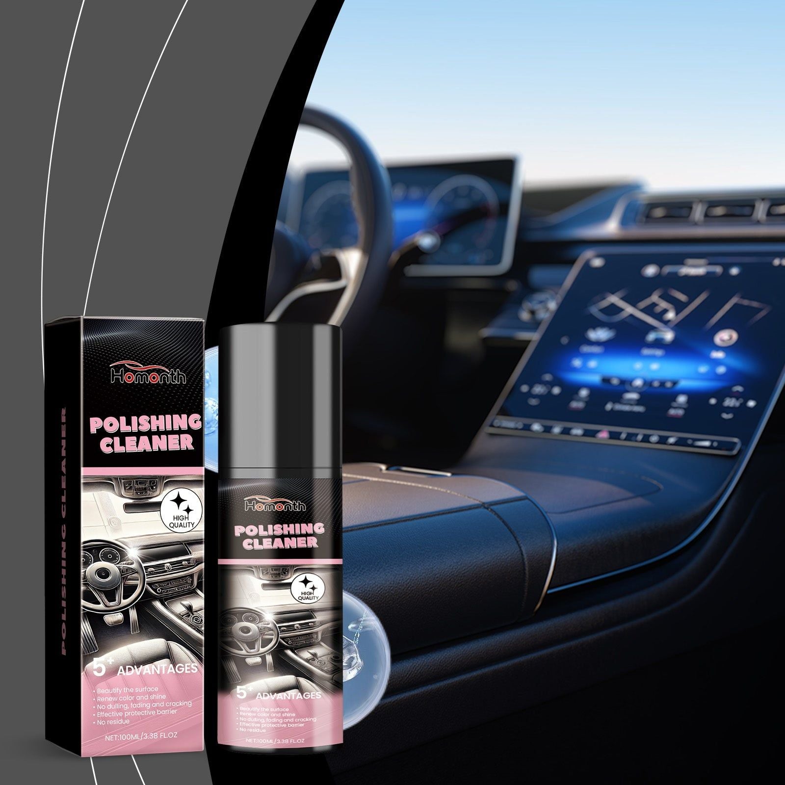 Car Polish Interior Cleaner, Deep Shine, Stain Removal, Easy to Use ,100ml
