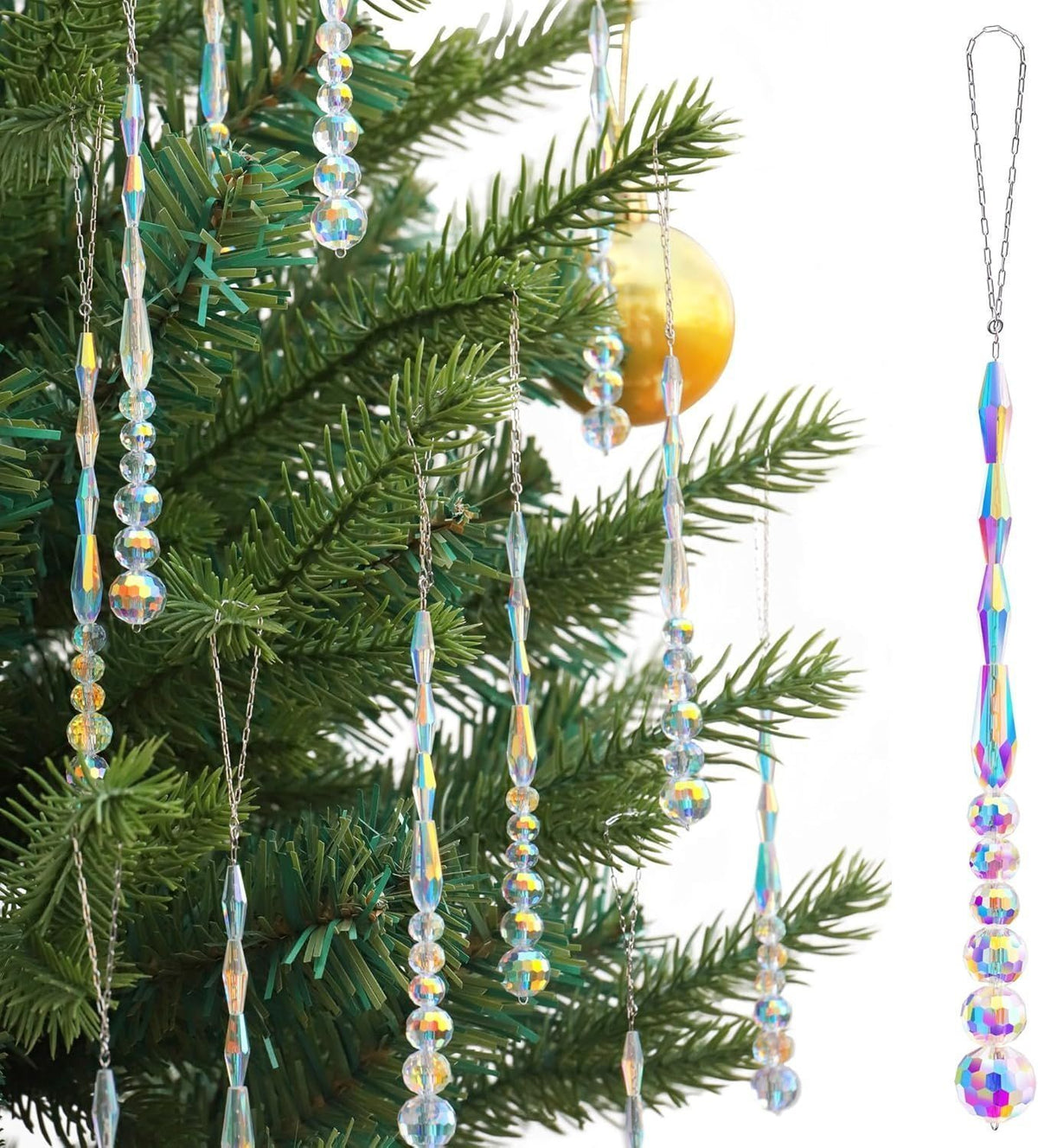 12 Pcs Christmas Tree Ornaments Crystal Icicle Glass Beads Hanging Pendants