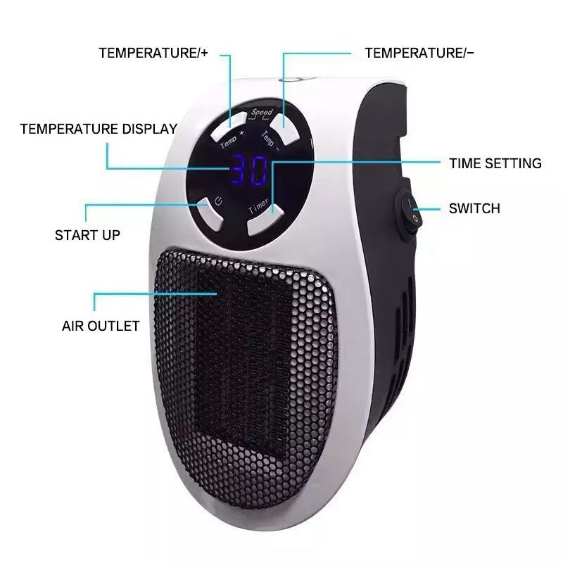 Portable Electric Heater Wall Mounted Heater Remote Control Mini Fan Heater