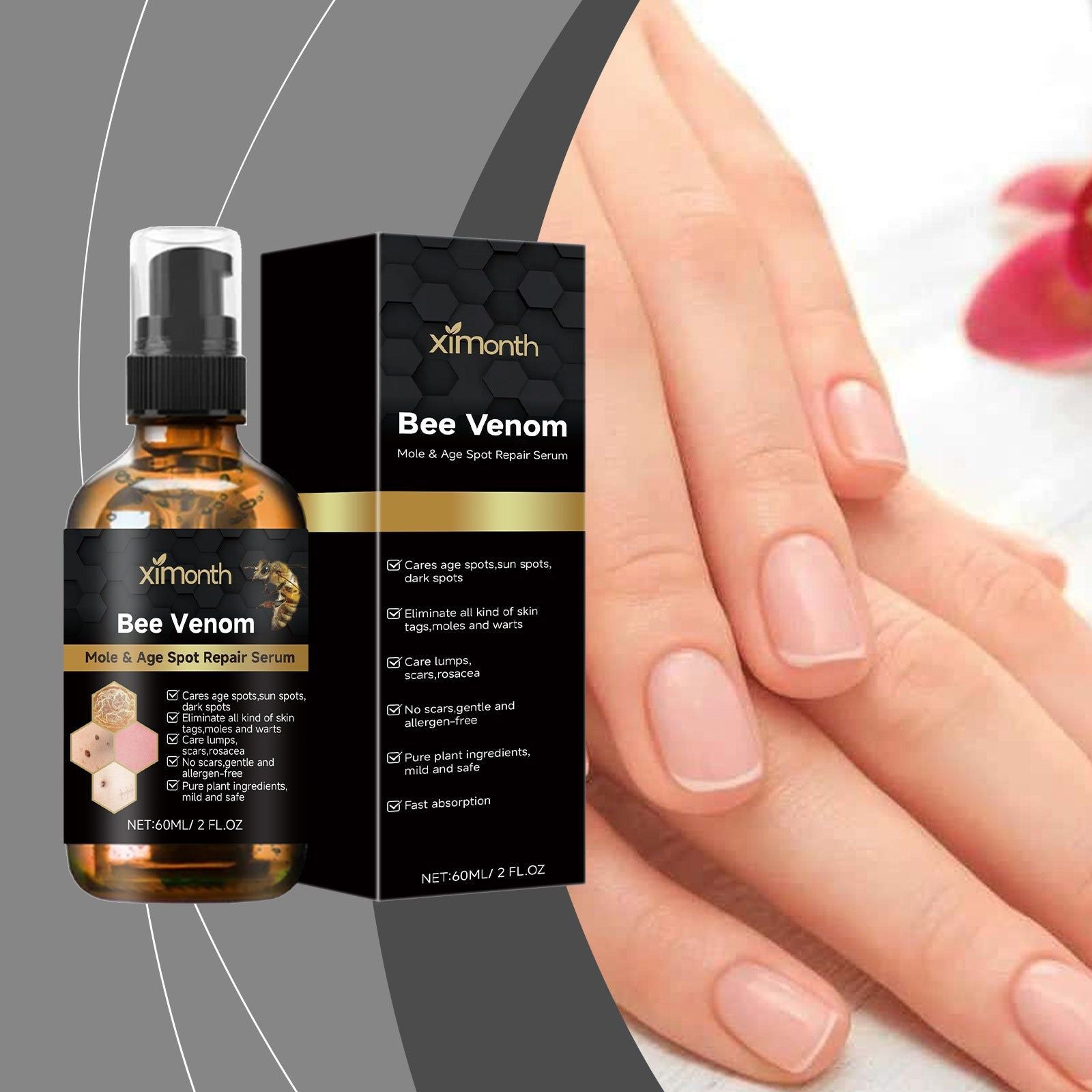 Bee Venom Skin Care Essence, Gentle Wart & Mole Remover, Natural Skin Repair ,60ml