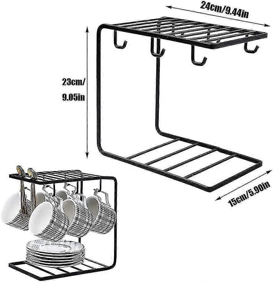 1 Pcs Coffee Cup Holder 6 Hooks Metal Cup Rack Tea Cup Display Stand For 6 Cups Saucer Spoon Sets