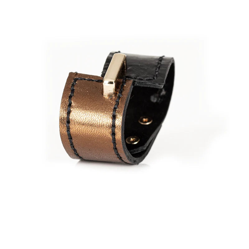 The Dark Bold Contrast Leather Cuff Black & Metallic Bronze