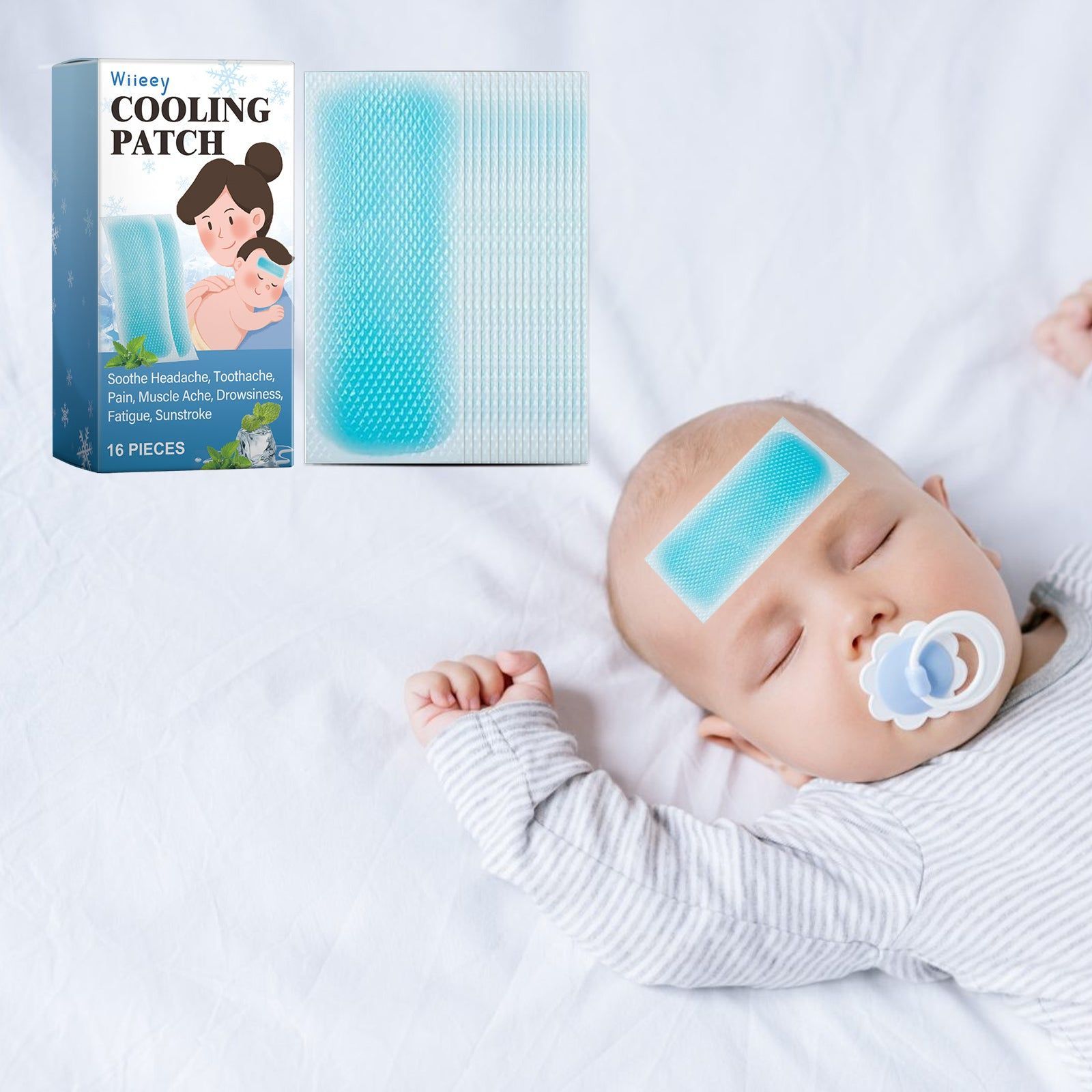 Children's Cooling Patch, Fever Relief, Summer Hydrogel, Pain & Headache Relief ,16pcs
