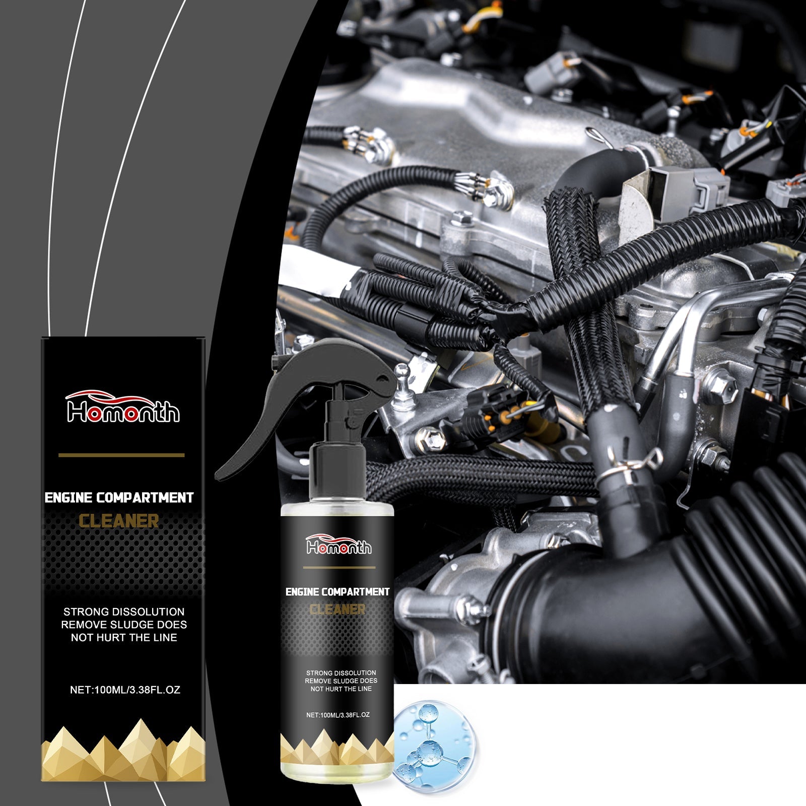 Car Engine Cleaner, Non-Disassembly, Deep Stain Removal, Car Cleaning Made Easy ,100ml