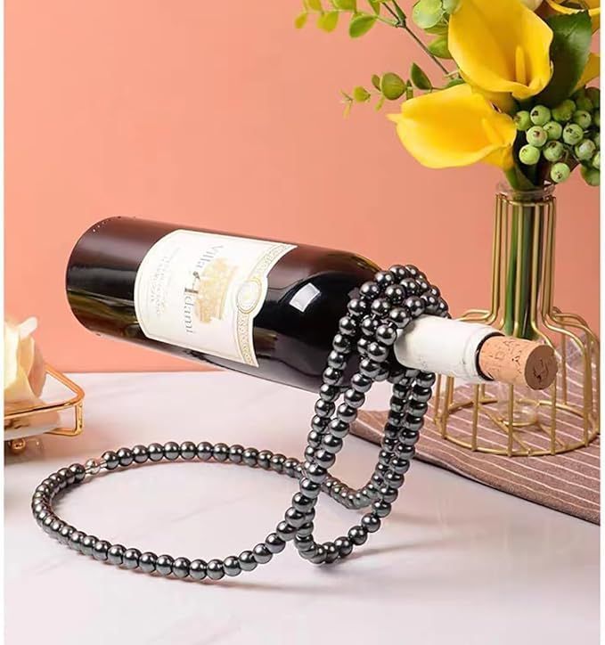 Pearl Necklace Shaped Floating Wine Bottle Holder Creative Metal Chain Wine Rack