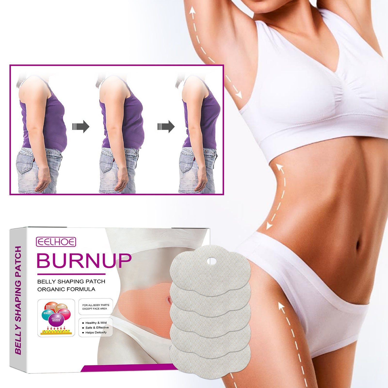 Body Shaping Patch, Abdominal Firming, Fat Burner, Metabolism Boost, Breathable Comfort ,5pcs