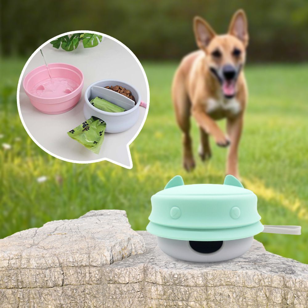 Portable 3-in-1 Pet Travel Feeder – Dog Water & Food Bowl with Storage and Waste Bag Dispenser, Lightweight Outdoor Pet Supplies