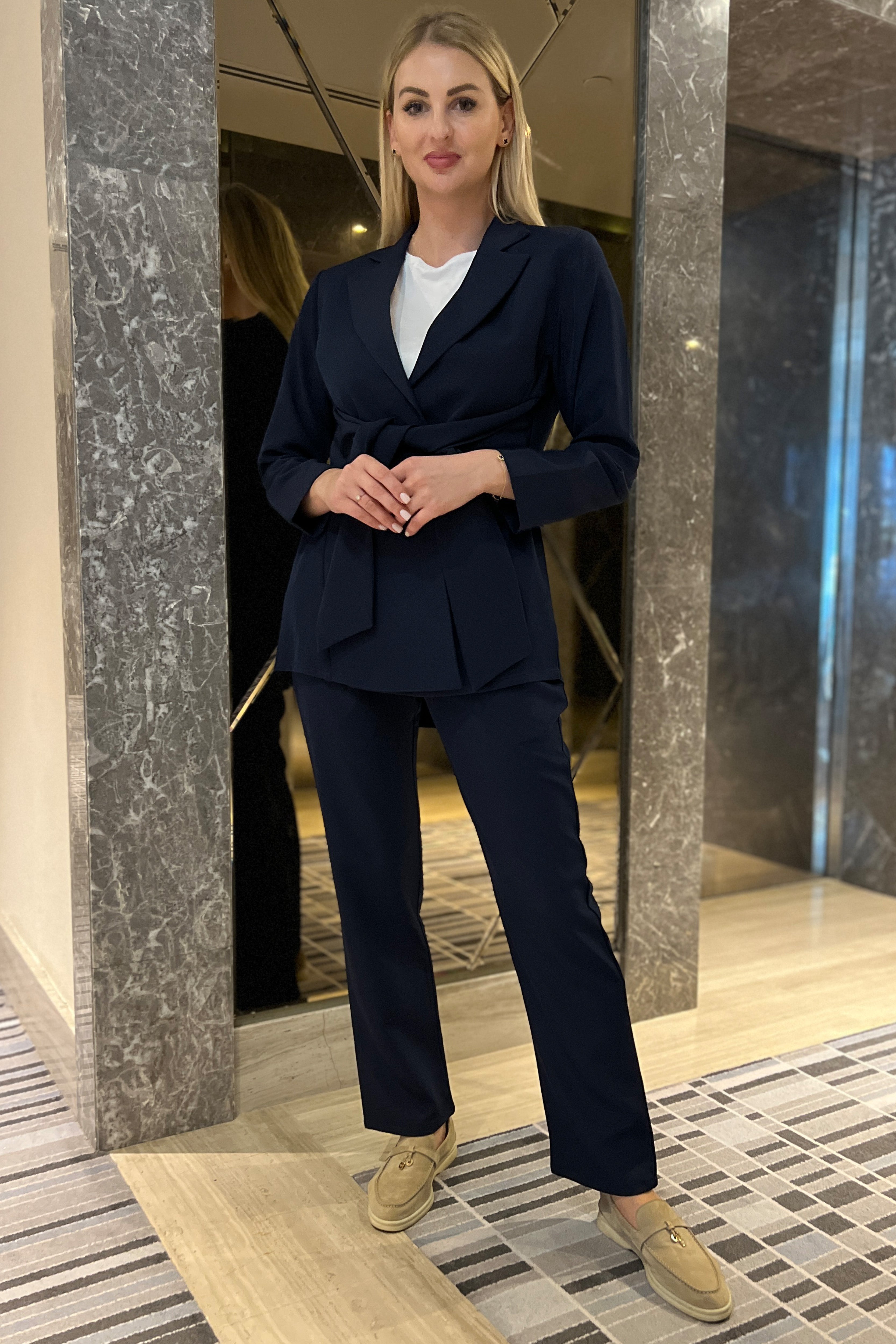 MOiSTREET Navy Barbie Crepe Fabric Blazer and Pants Set