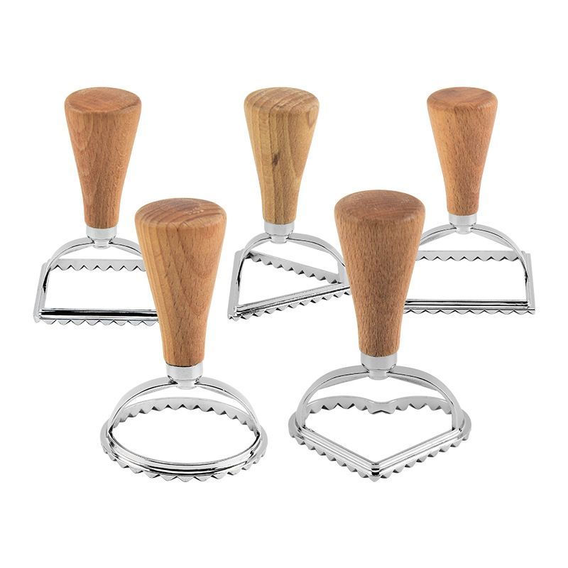 5 Pack Cookie Stamp Maker Cutter Wooden Handle Lace Pastry Mold With Fluted Edge
