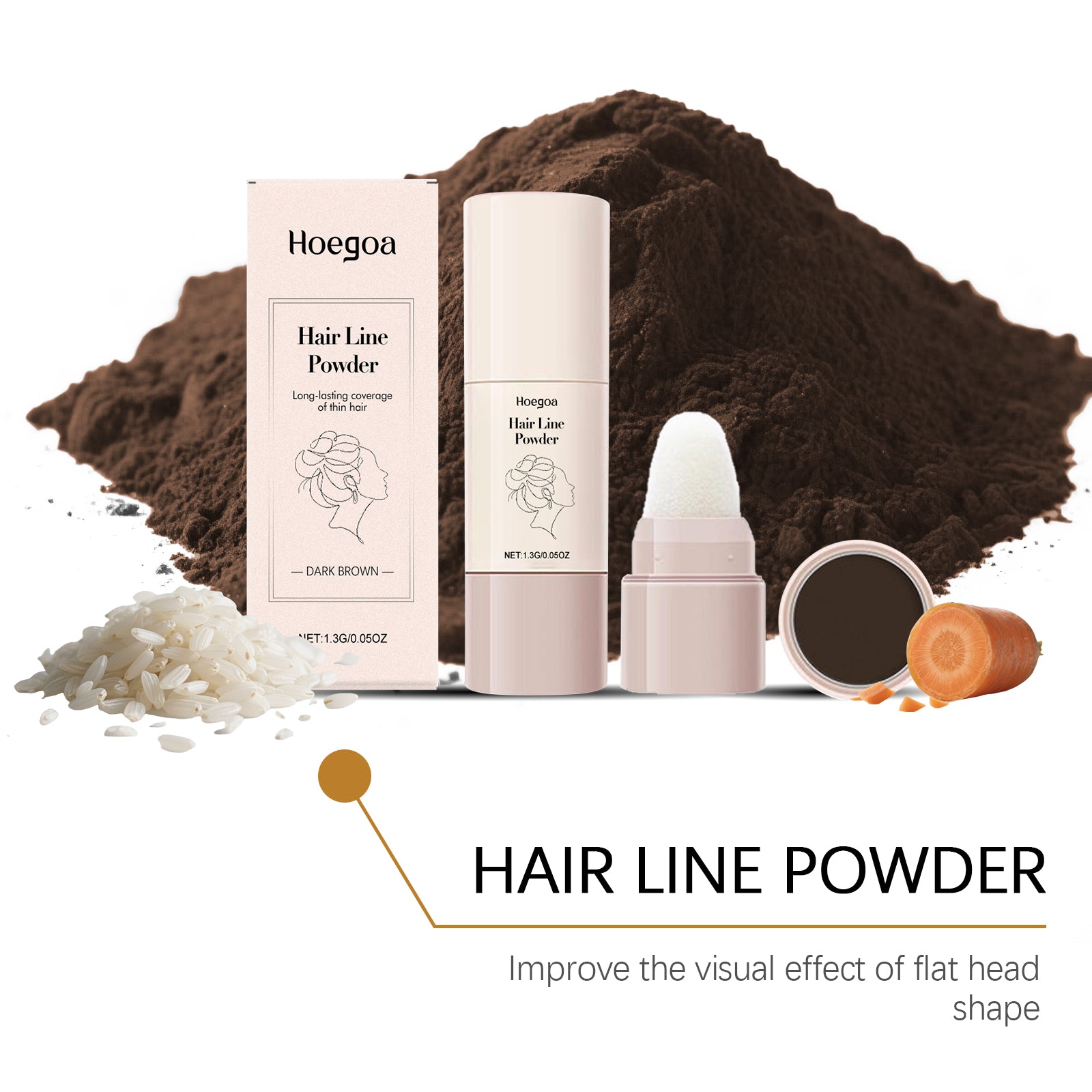 Dark Brown Fluffy Hairline Powder, Hair Care, Volume & Contour, Portable Daily Fix ,1.3g